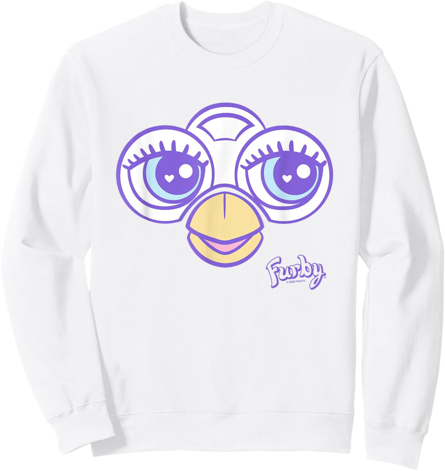 Furby Big Cute Face Big Chest Frame Logo Sweatshirt - Sweatshirt | White