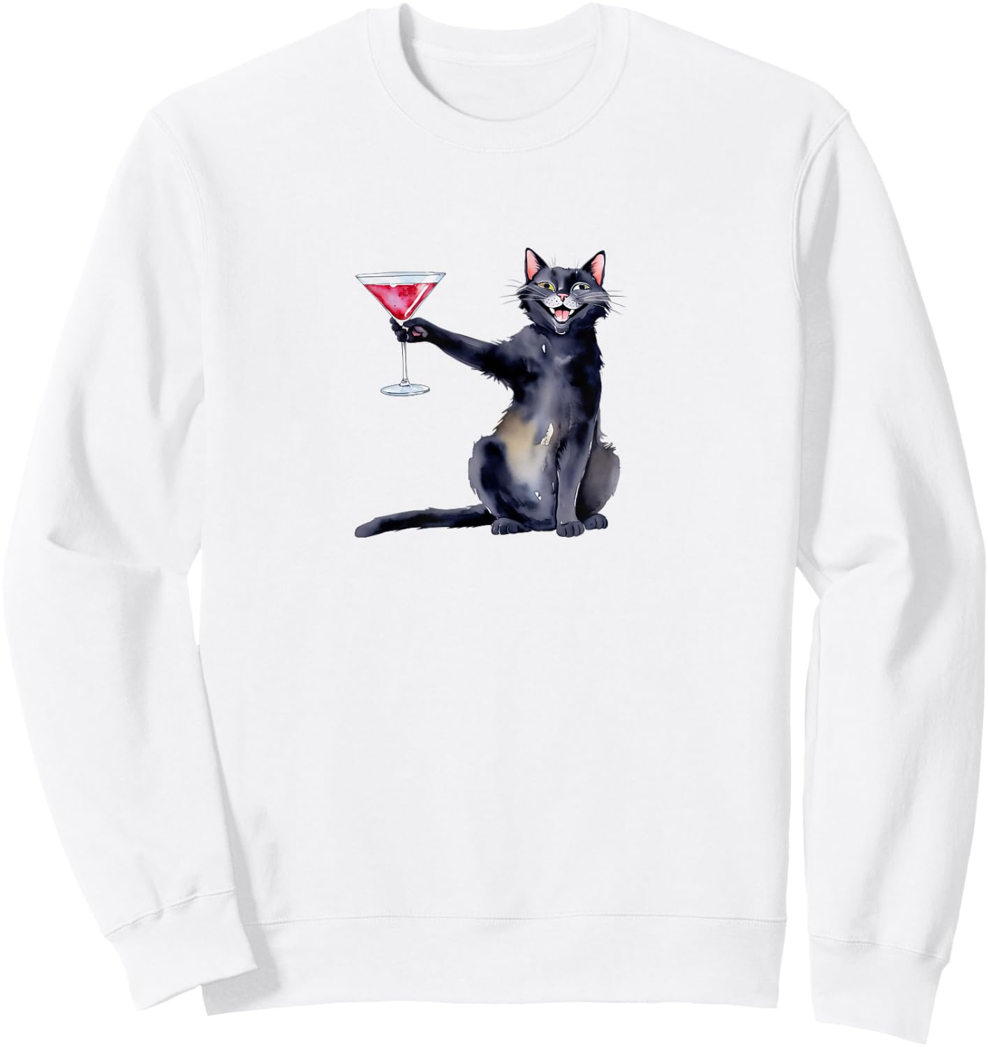 Cat with Martini Glass Cocktail Sweatshirt - Sweatshirt | White