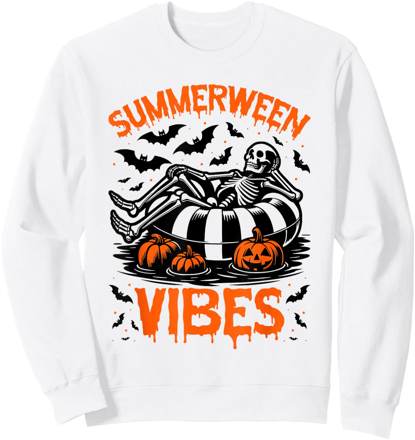 Summerween Vibes Skeleton Float Summer Halloween Sweatshirt - Sweatshirt | White