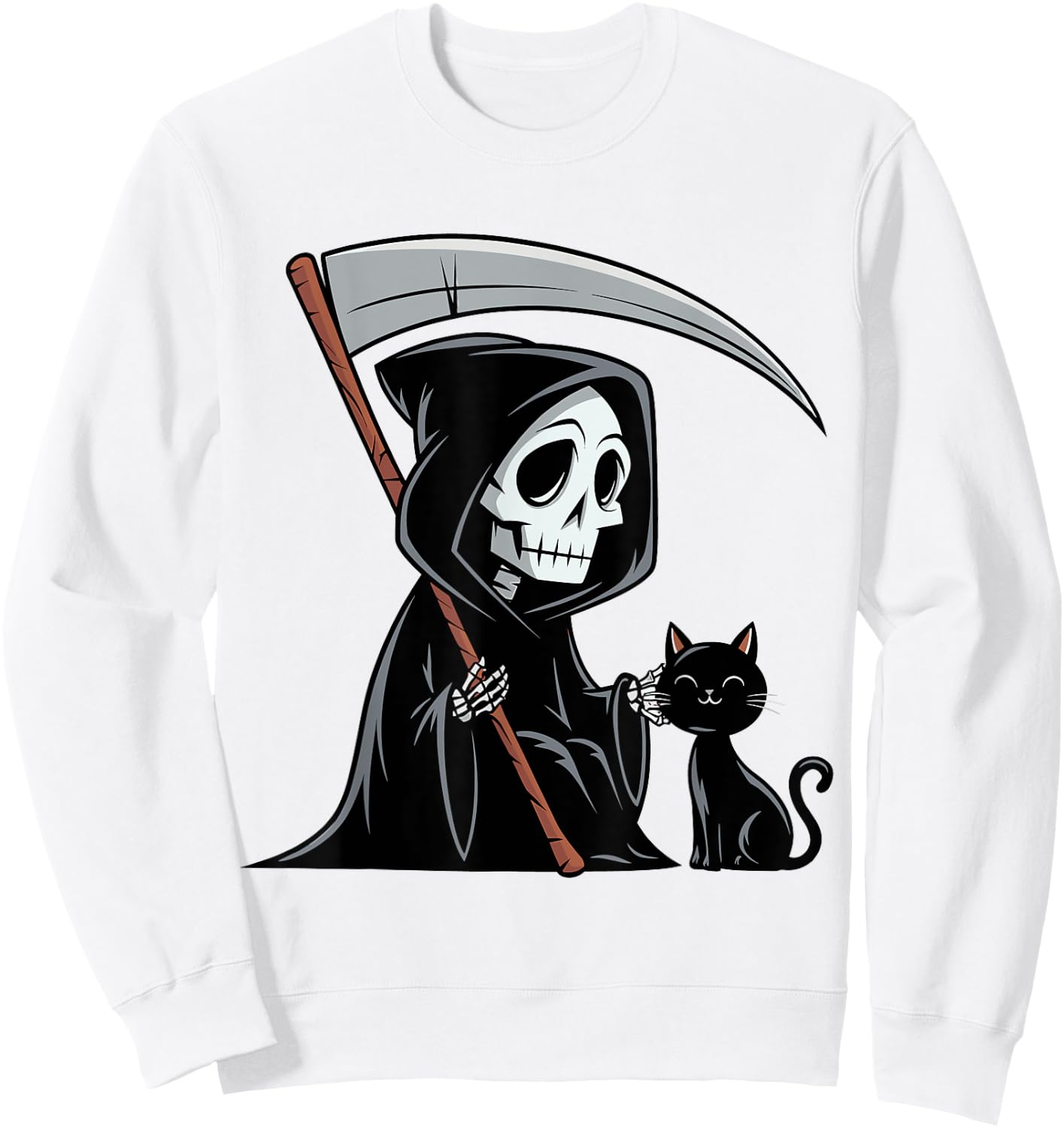 Funny Grim Reaper Black Cat Lovers Spooky Halloween Cats Men Women Sweatshirt - Sweatshirt | White