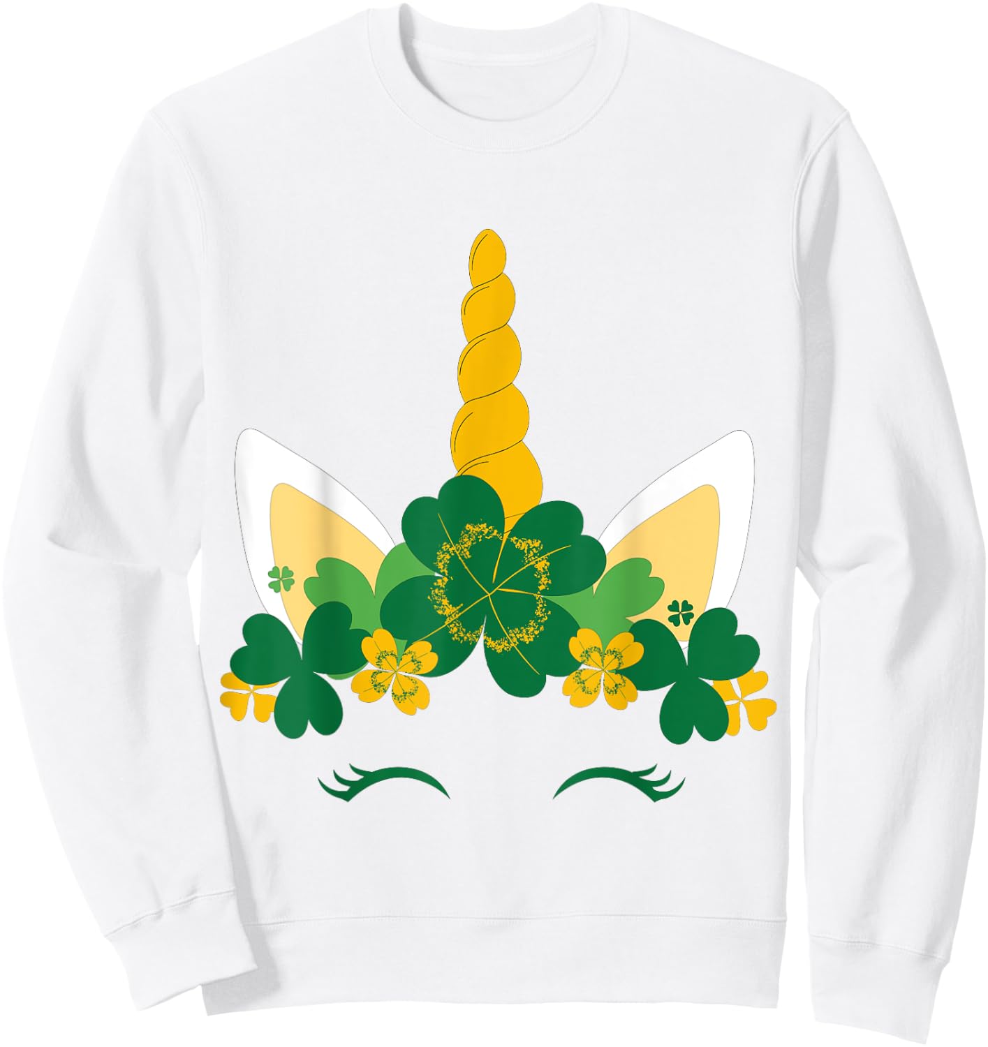 Kids St Patricks Day Unicorn Face Shamrock Pattys Toddler Sweatshirt - Sweatshirt | White