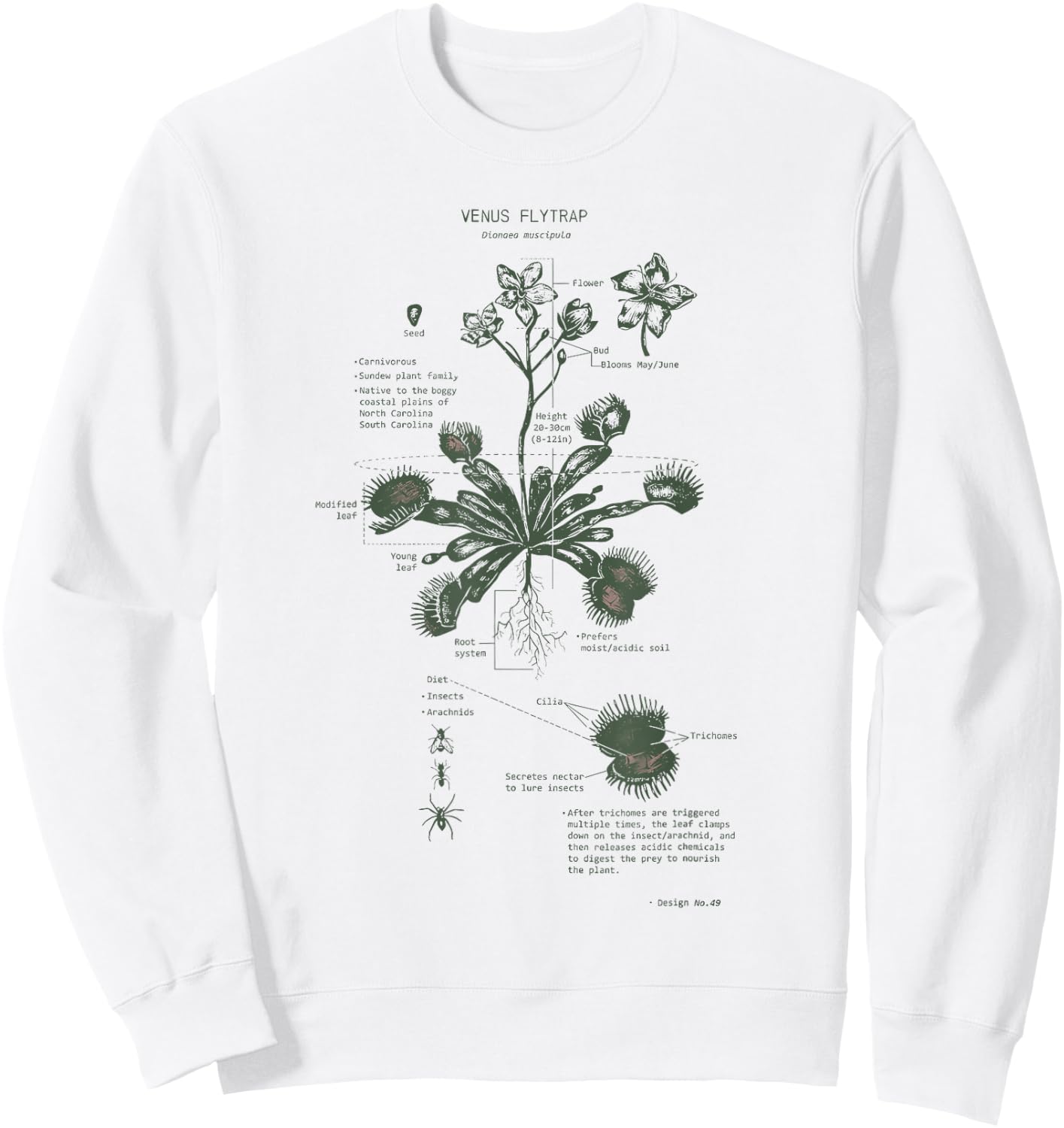 Venus Flytrap Anatomy Diagram Botanical Nature Flower Sweatshirt - Sweatshirt | White