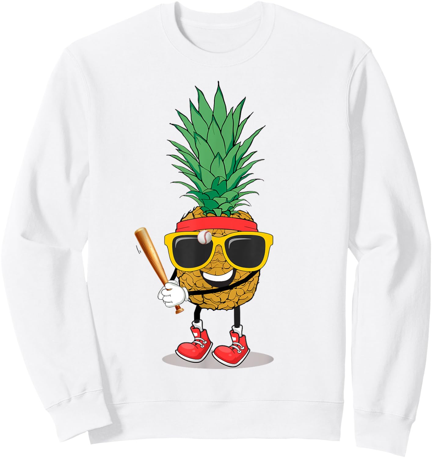 Funny Tropical Fruit Pineapple & Baseball Ball Summer Vacay Sweatshirt - Sweatshirt | White