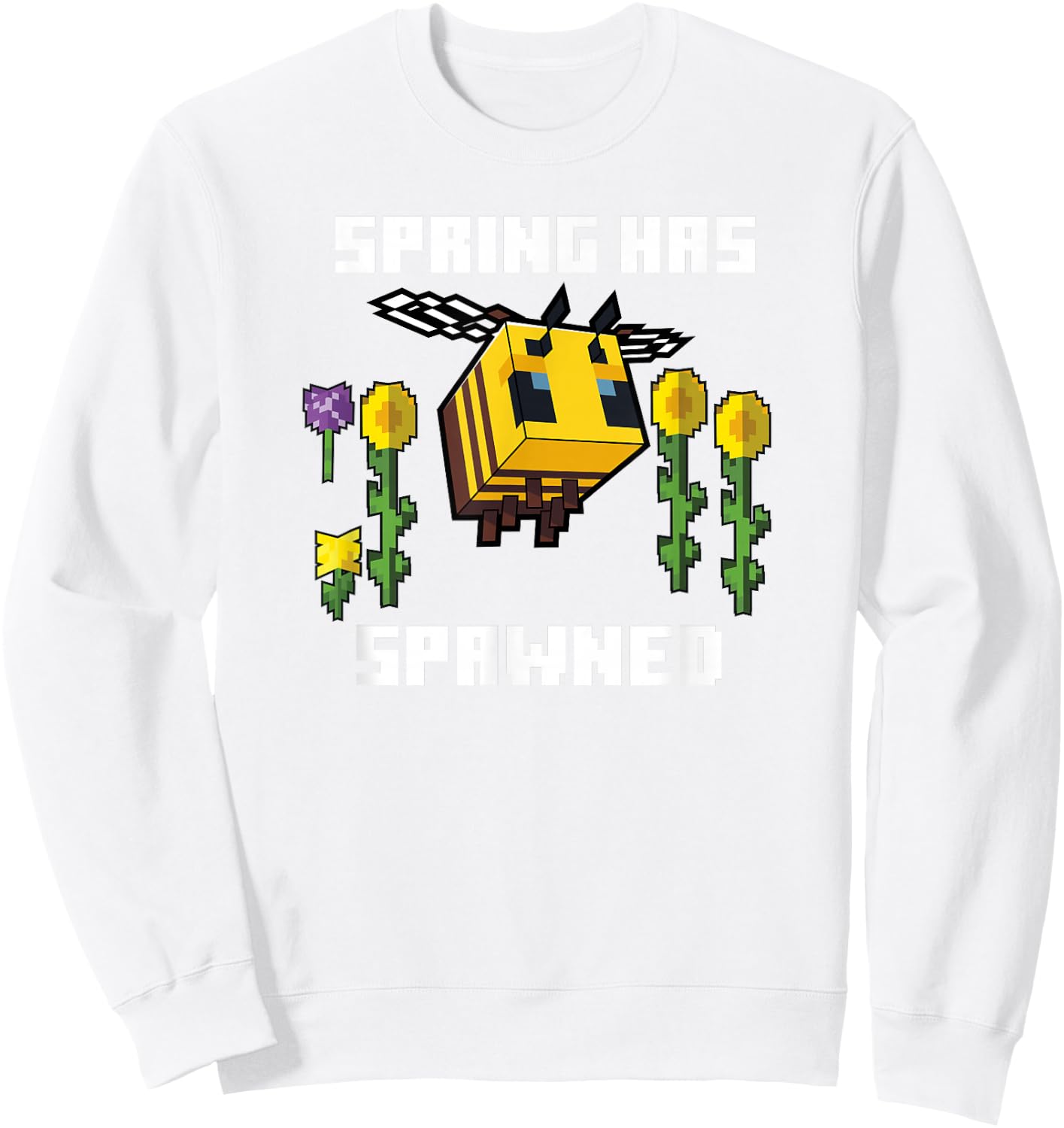 Minecraft Bee Spring Has Spawned Graphic Blocks Sweatshirt - Sweatshirt | White