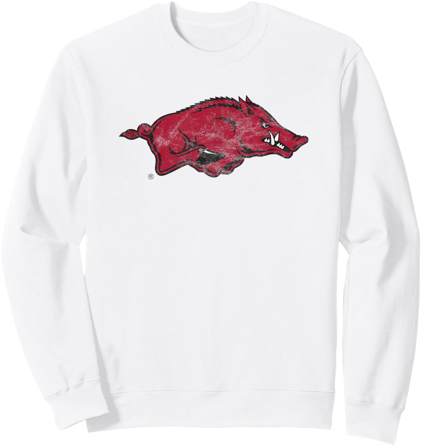 University of Arkansas Razorbacks Distressed Primary Logo Sweatshirt - Sweatshirt | White