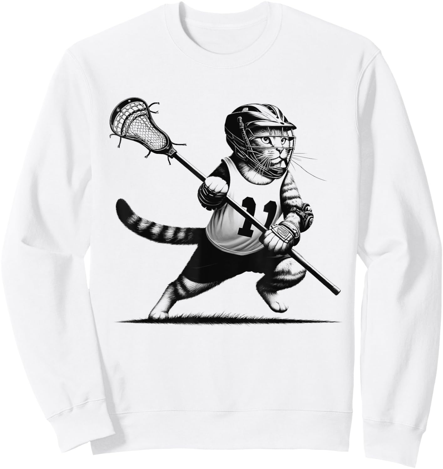 Vintage Cat Playing Lacrosse Kitten Lover Lacrosse Player Women Girls Kids Sweatshirt - Sweatshirt | White