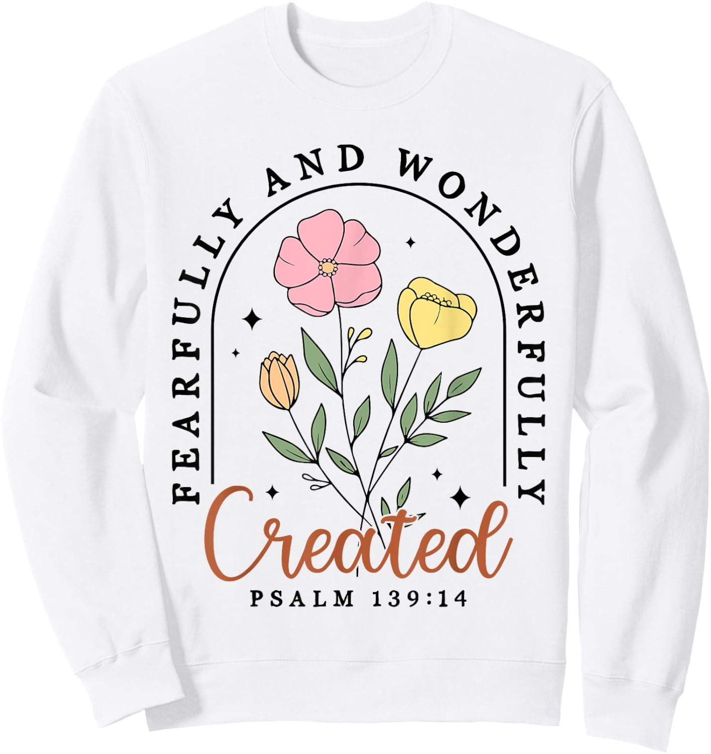 Fearfully And Wonderfully Created Psalm 139:14 Christian Sweatshirt - Sweatshirt | White