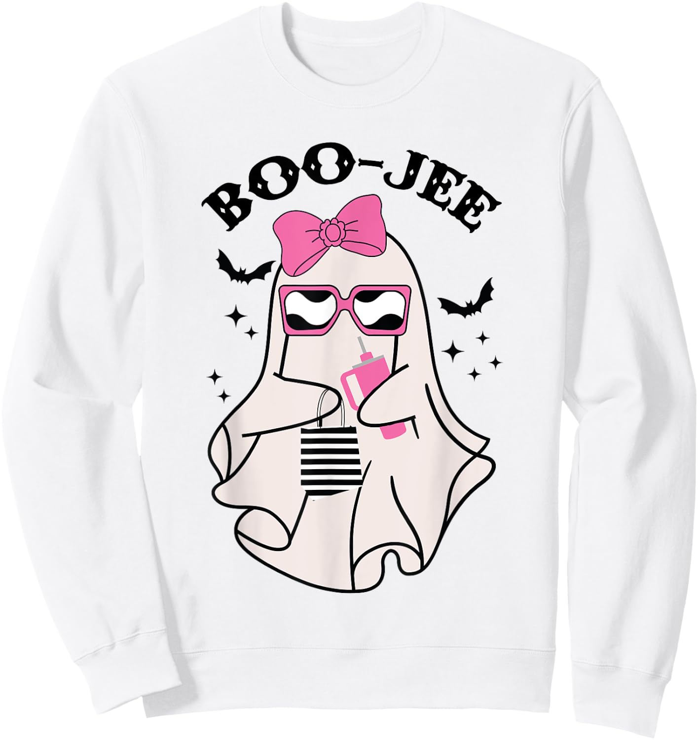 Boo-Jee Funny Halloween Cute Pink ghost Spooky season Sweatshirt - Sweatshirt | White