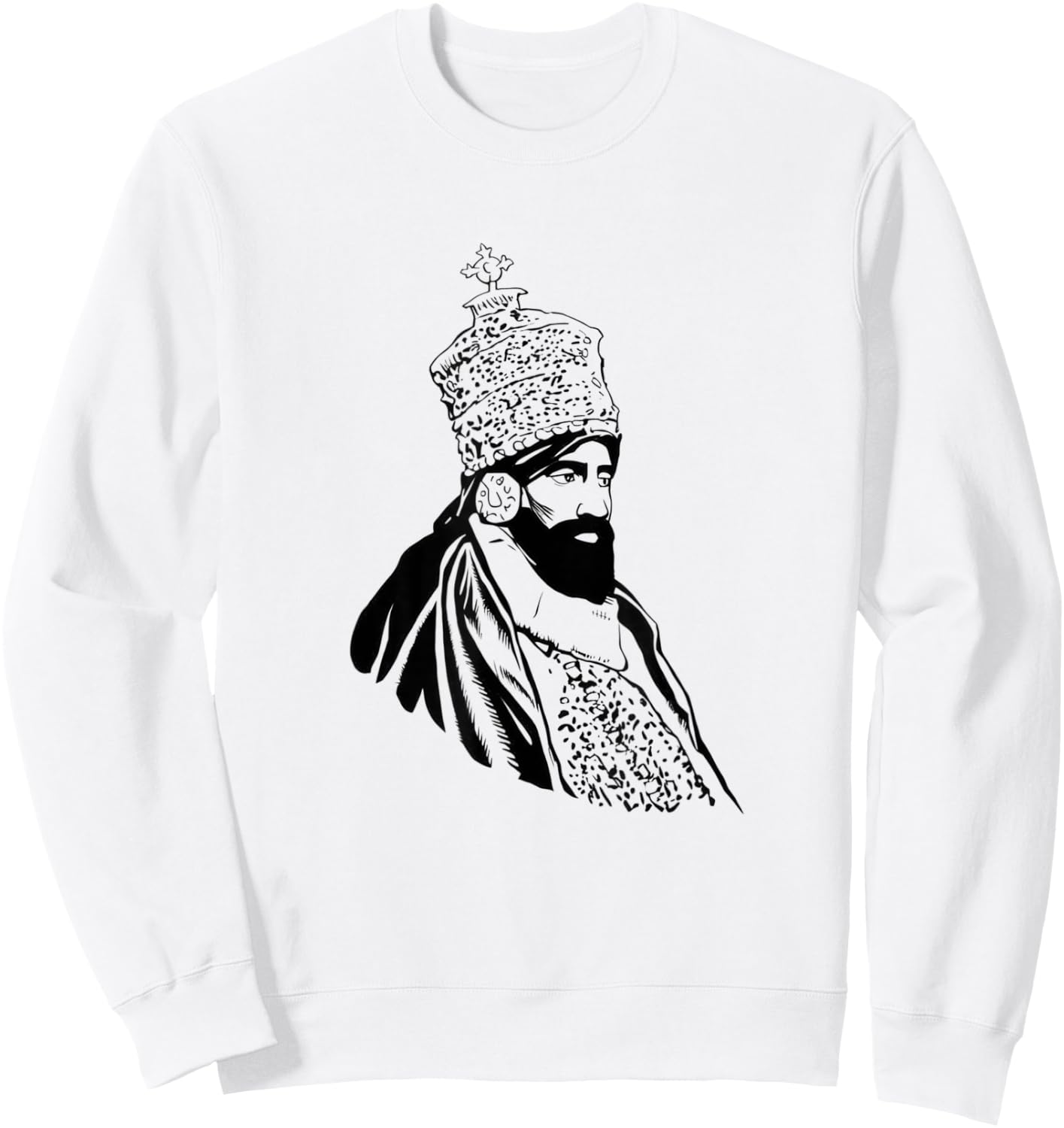 Haile Selassie Ethiopian King of Crown Jamaican Rasta Sweatshirt - Sweatshirt | White