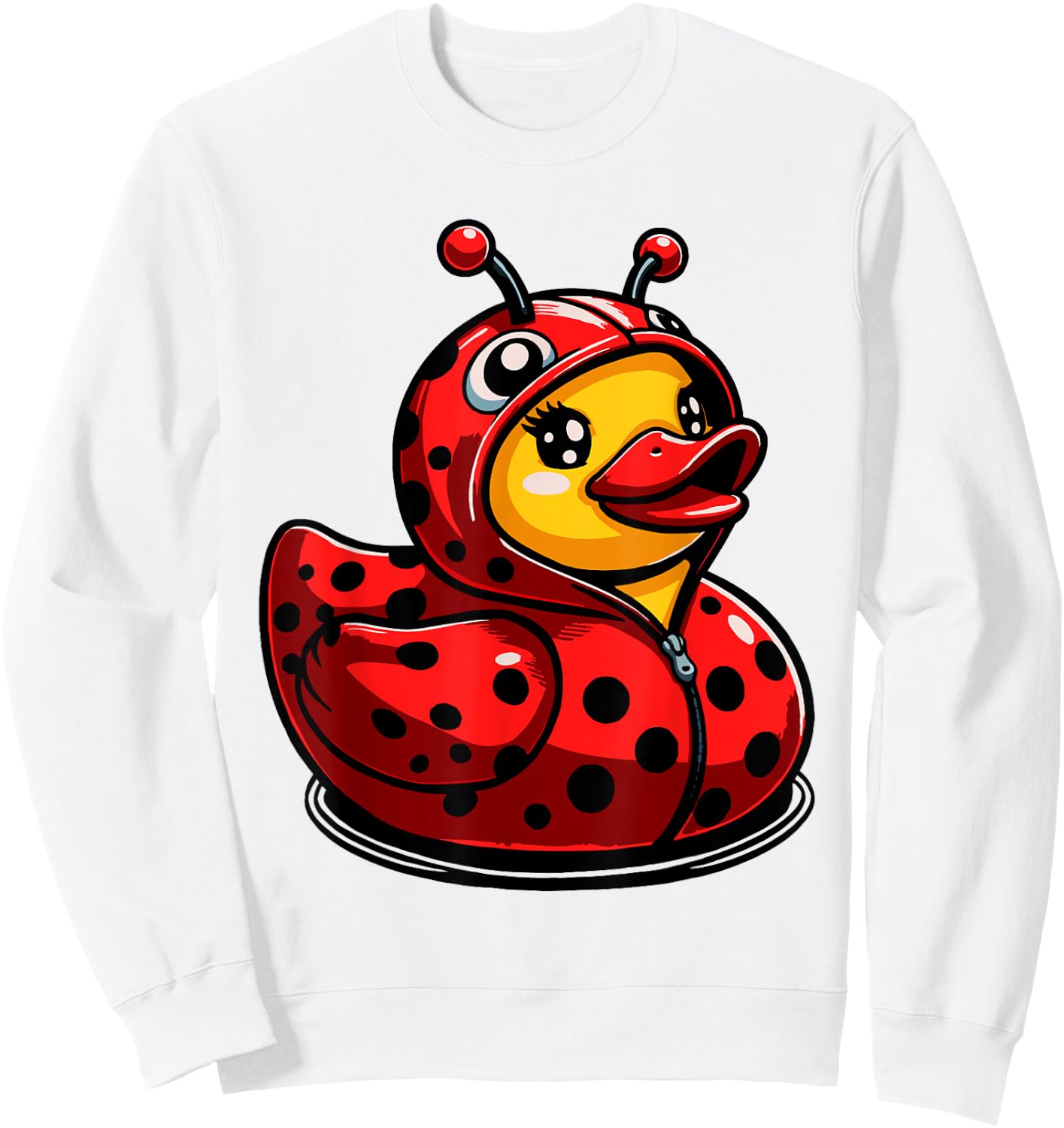 Ladybugs Ducks Ladybug Duck Lady Beetles Duckling - -Kids, Grey, Small, Short Sleeve, Cartoon, Halloween Sweatshirt - Sweatshirt | White