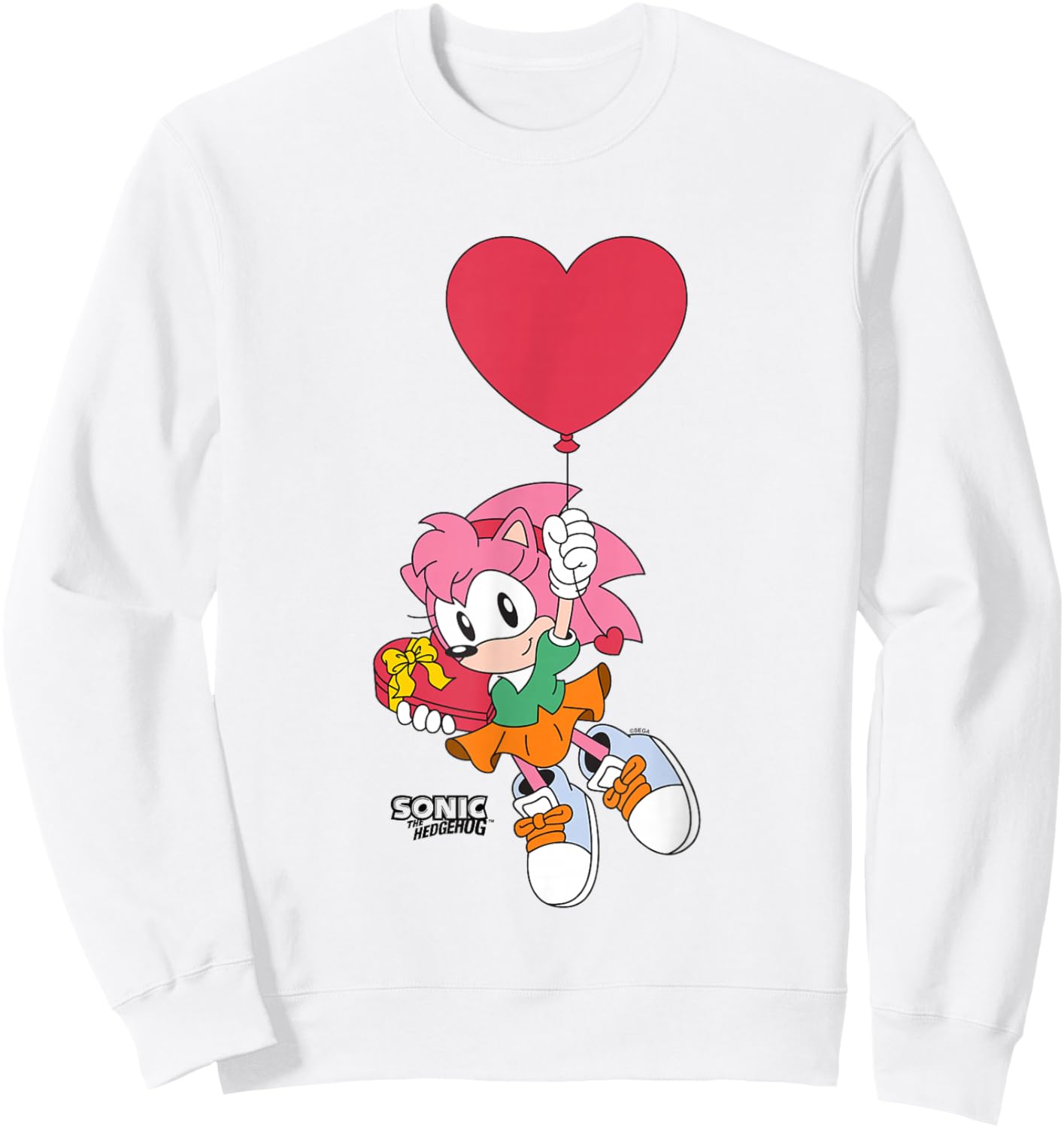 Sonic The Hedgehog Valentine's Day Cute Amy Rose Chest Logo Sweatshirt - Sweatshirt | White