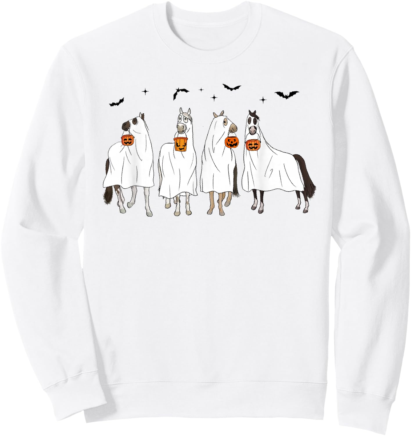 Halloween Horse Ghost Horse Western Spooky Horse Pumpkins Sweatshirt - Sweatshirt | White