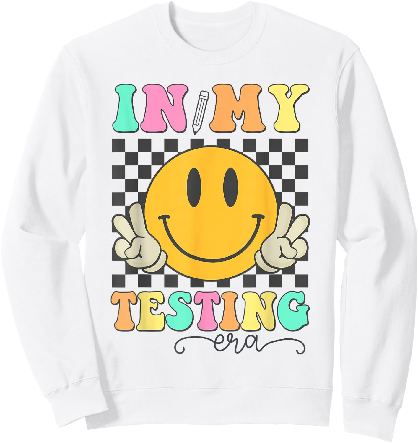 In My Testing Era Rock The Test Testing Day Smile Hippie Kid Sweatshirt - Sweatshirt | White
