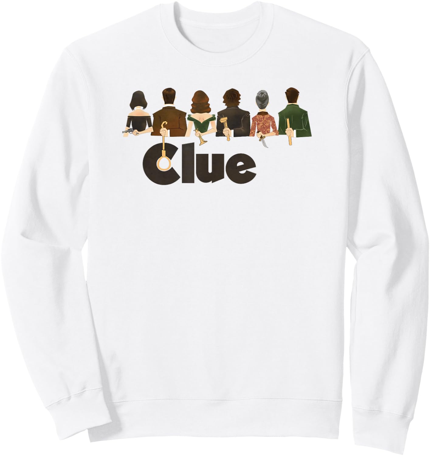 Clue Characters Hiding Their Weapons On Their Backs Lineup Sweatshirt - Sweatshirt | White