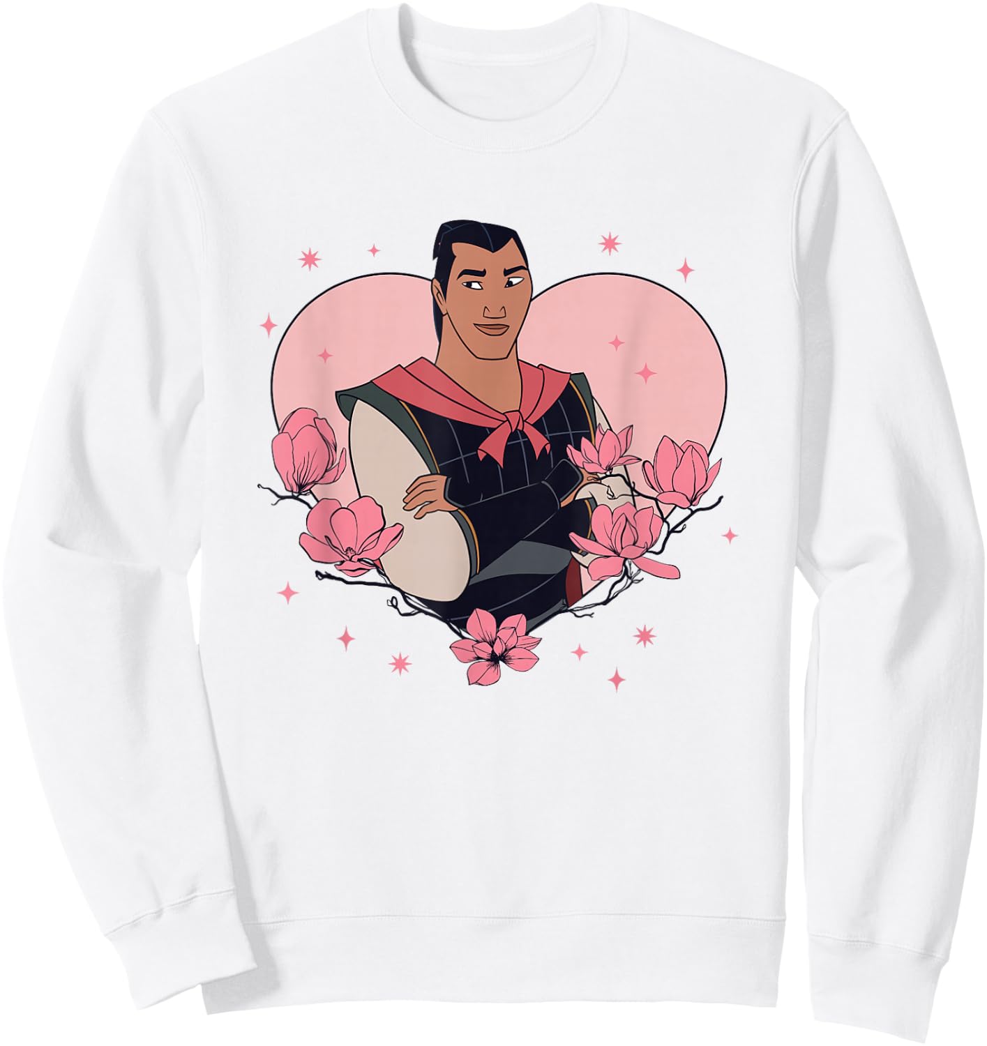 Disney Mulan Valentine's Day Li Shang Heart Shape Chest Logo Sweatshirt - Sweatshirt | White