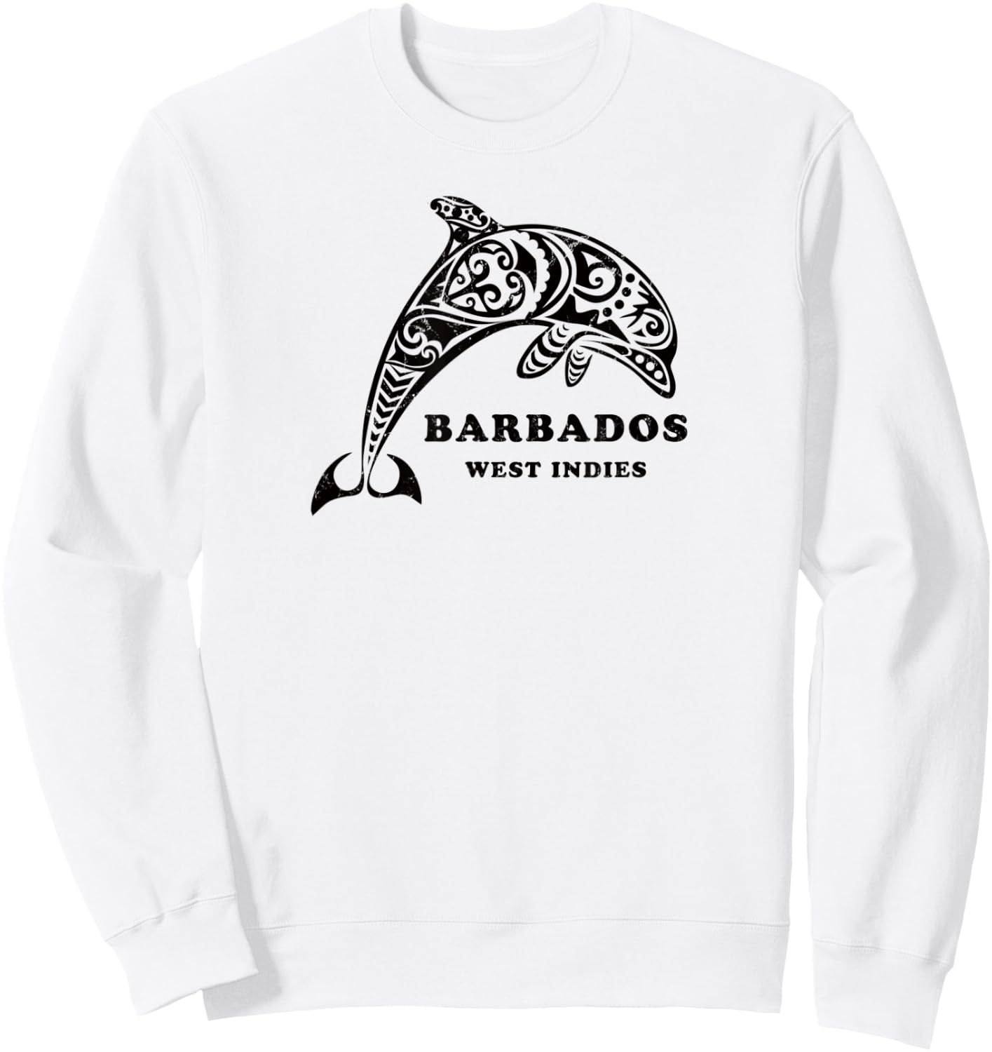 Barbados, West Indies Vintage Tribal Dolphin Vacation Sweatshirt - Sweatshirt | White