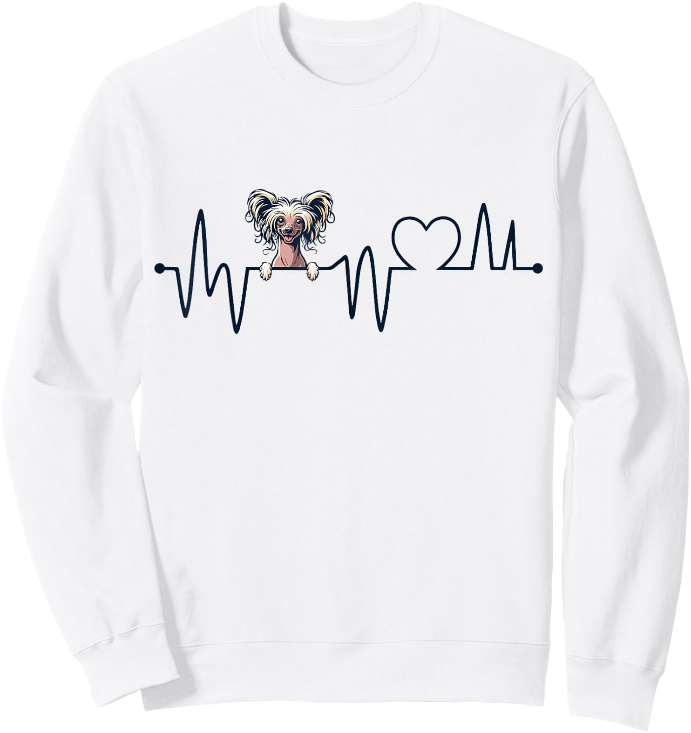 Chinese Crested Dog Heartbeat - Men Women Kids Crested Lover Sweatshirt - Sweatshirt | White