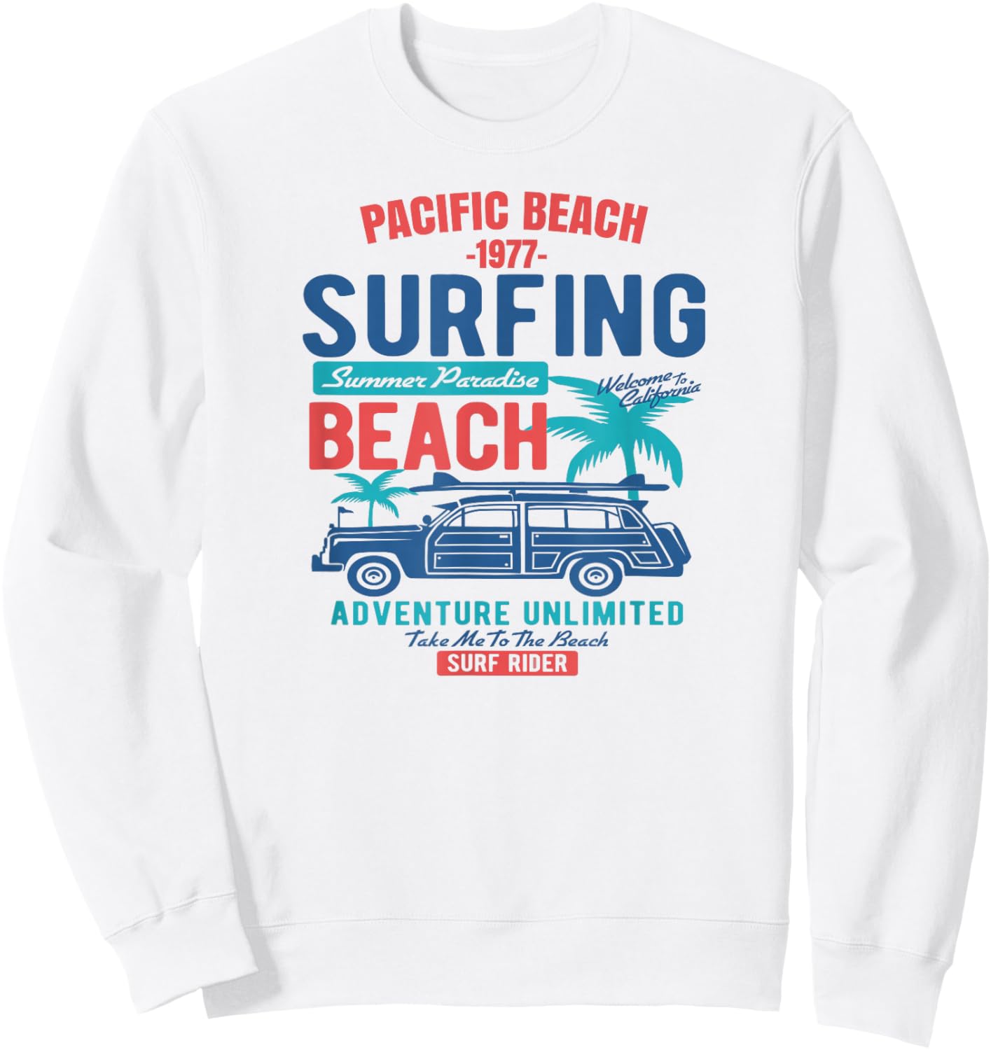 Vintage Style Pacific Beach California Surfing Sweatshirt - Sweatshirt | White