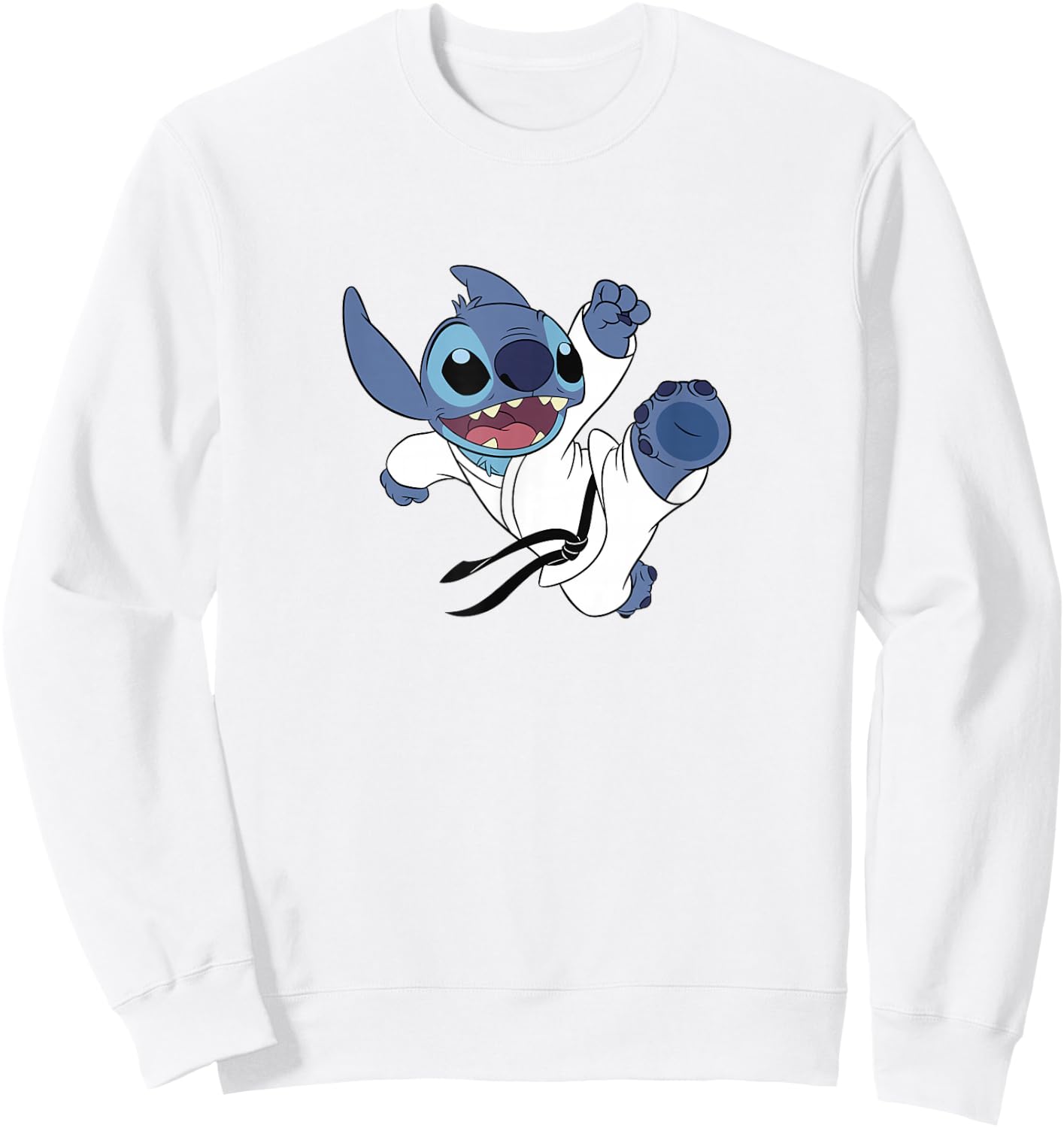 Disney Lilo & Stitch Karate Kick Black Belt Cute Logo Sweatshirt - Sweatshirt | White