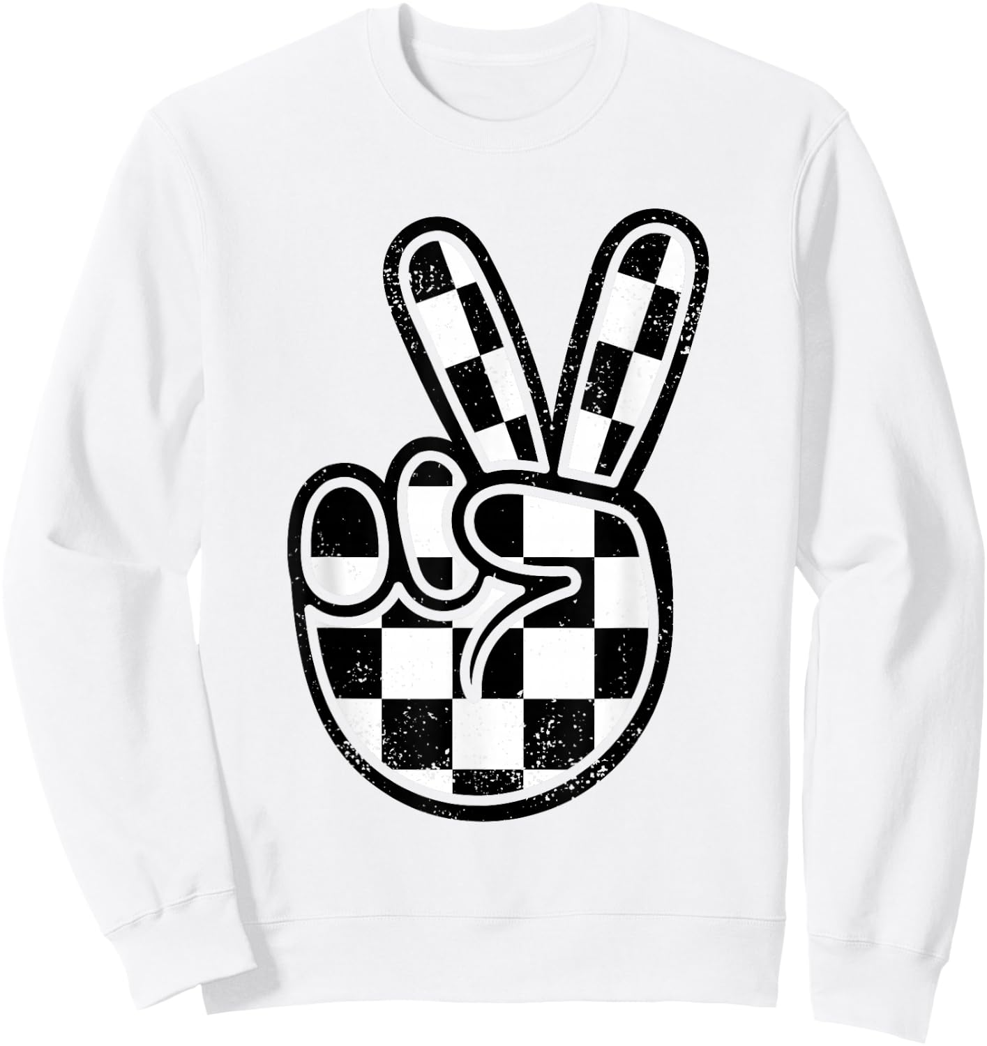 Checkered Peace Sign 60s 70s 80s Race Car Gamer Boys Toddler Sweatshirt - Sweatshirt | White