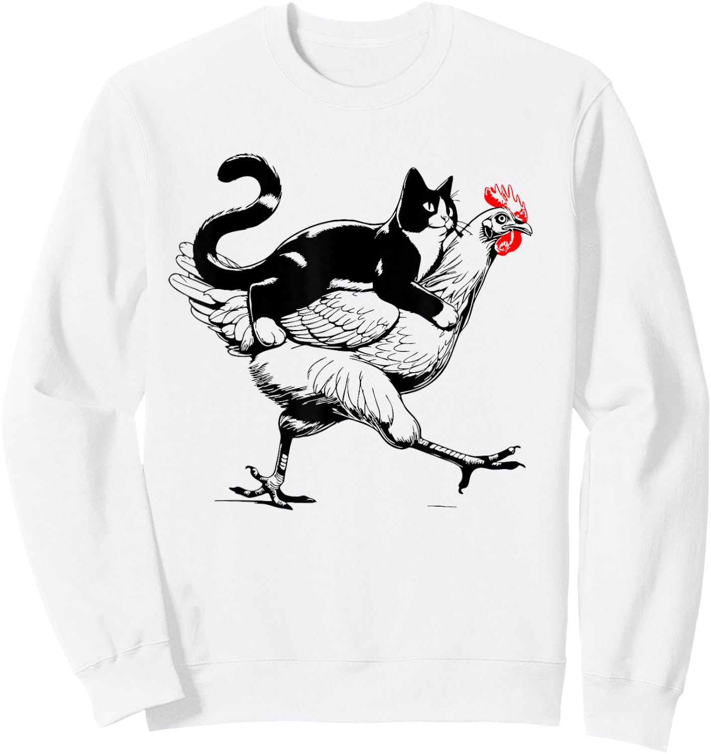 Tuxedo Cat on a Chicken Funny tuxedo cat riding a chicken Women Girls Kids Sweatshirt - Sweatshirt | White