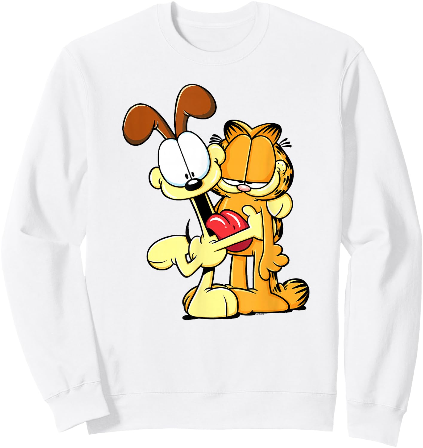 Garfield Cute Odie Hugging Garfield Love Cartoon Cat Sweatshirt - Sweatshirt | White