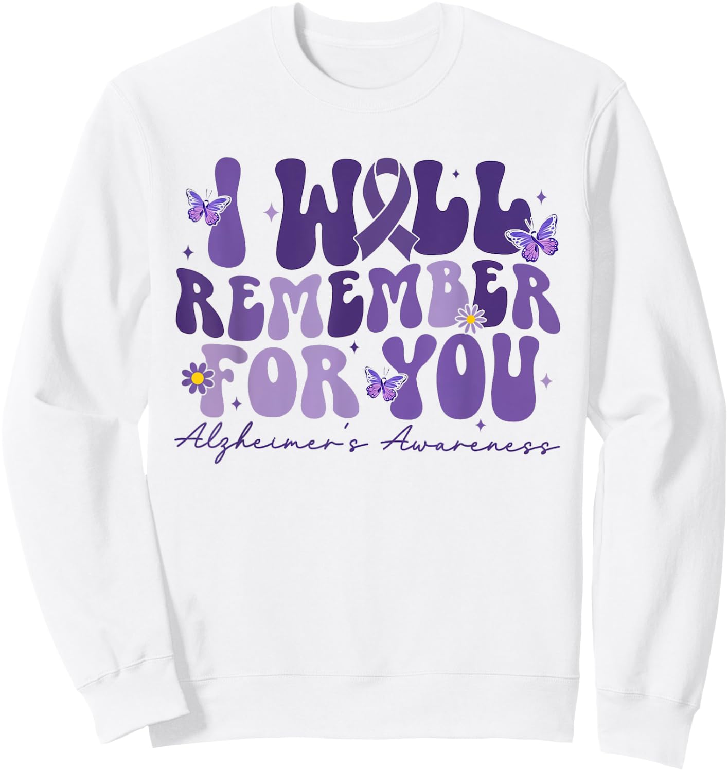 Retro I Will Remember For You Butterfly Alzheimers Awareness Sweatshirt - Sweatshirt | White