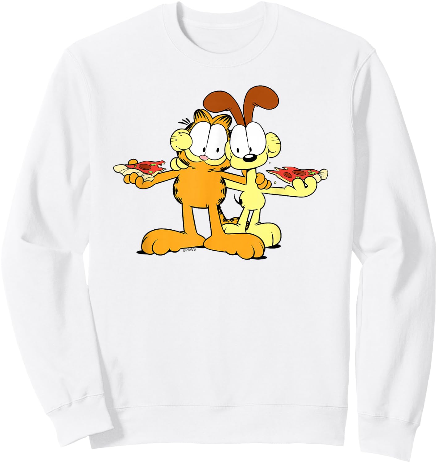 Garfield & Odie Happy Pizza Hug Cartoon Cat Sweatshirt - Sweatshirt | White