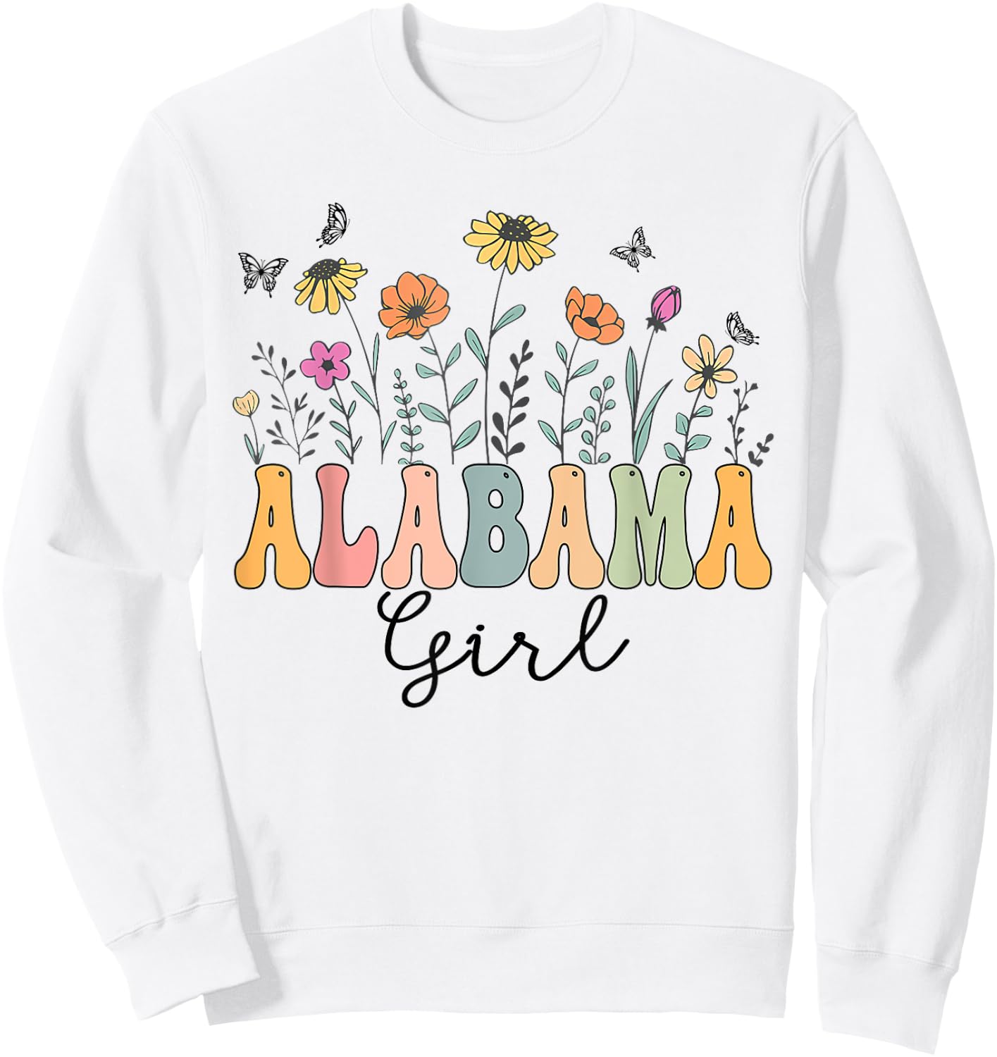 Alabama Girl Wildflower Groovy Alabama Lover Sweatshirt - Sweatshirt | White