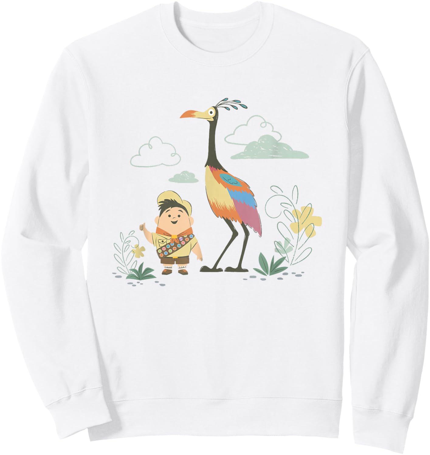 Disney Pixar Up Happy Cute Russell and Kevin Chest Logo Sweatshirt - Sweatshirt | White