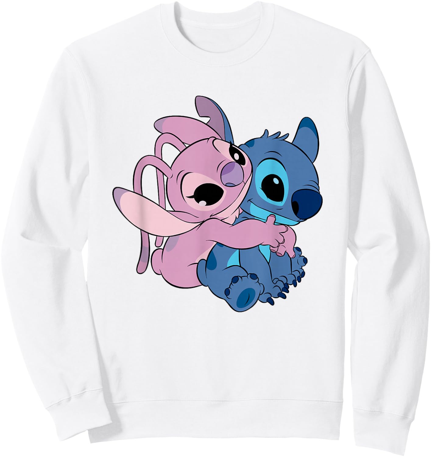 Disney Lilo & Stitch Cute Angel & Stitch Hugging Chest Logo Sweatshirt - Sweatshirt | White