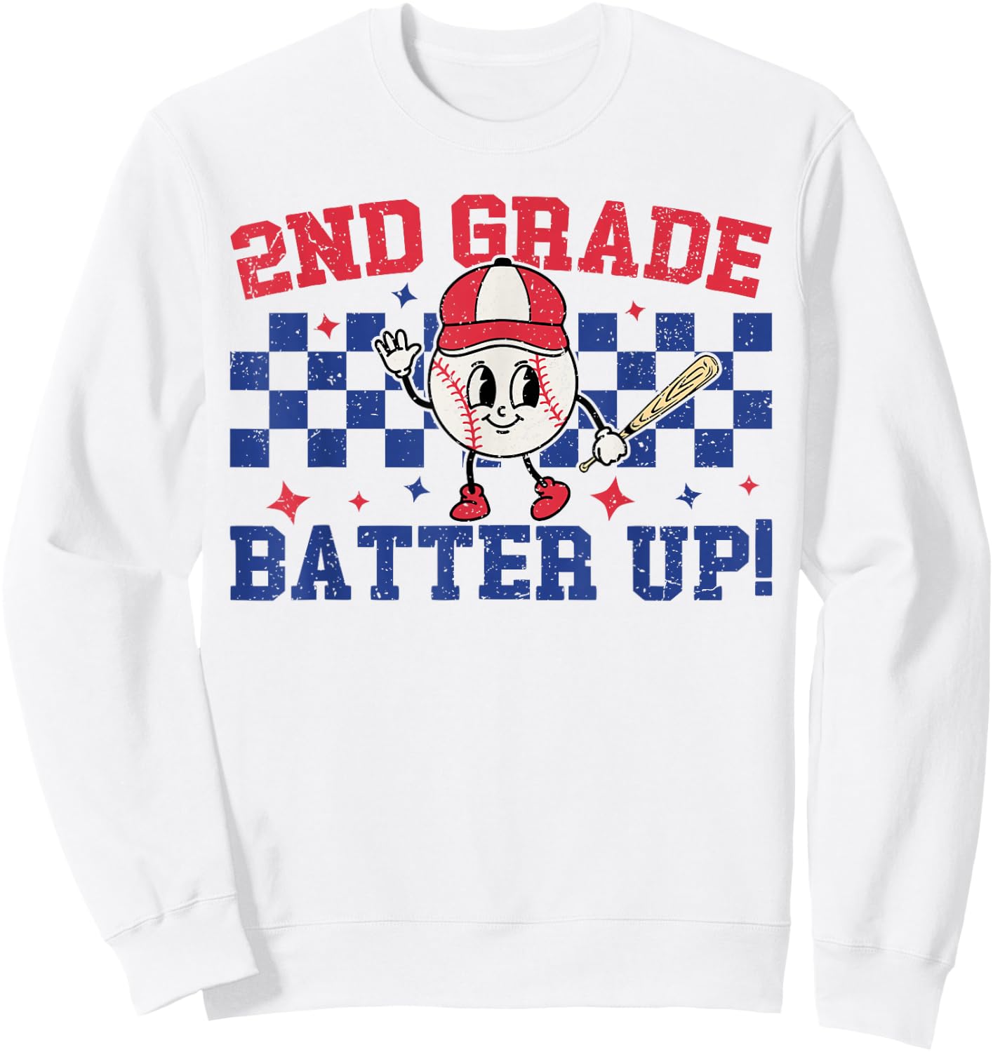 2nd Grade Batter Up Back To School Baseball Teacher Kids Sweatshirt - Sweatshirt | White