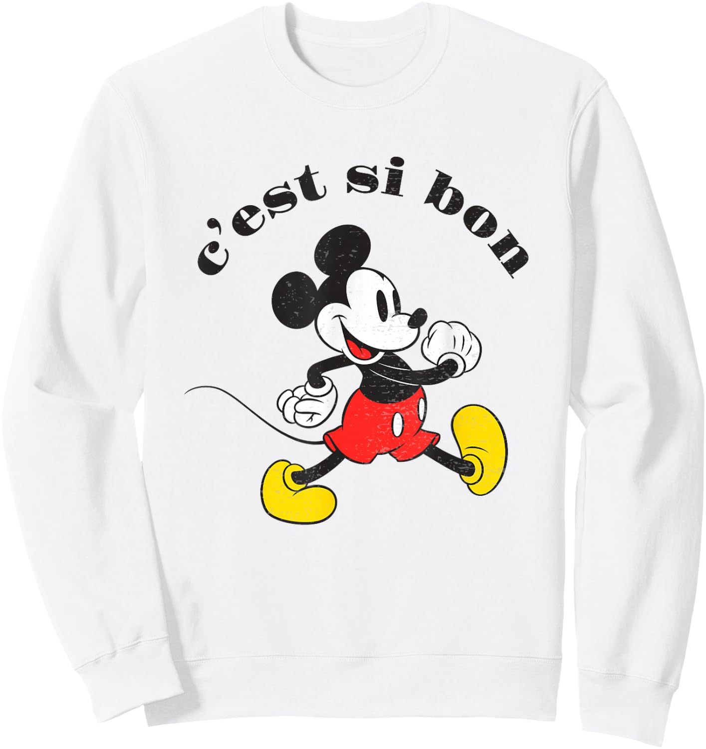 Disney Mickey And Friends Chest Si Bon Mickey Retro Poster Sweatshirt - Sweatshirt | White