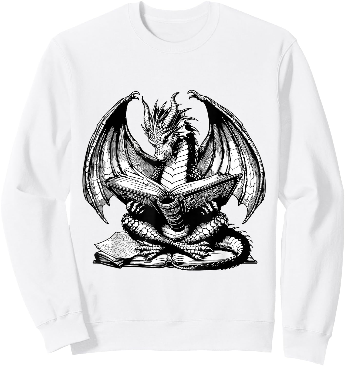 Dragon Reading Book Bookworm Books Dragon Lover Learning Sweatshirt - Sweatshirt | White