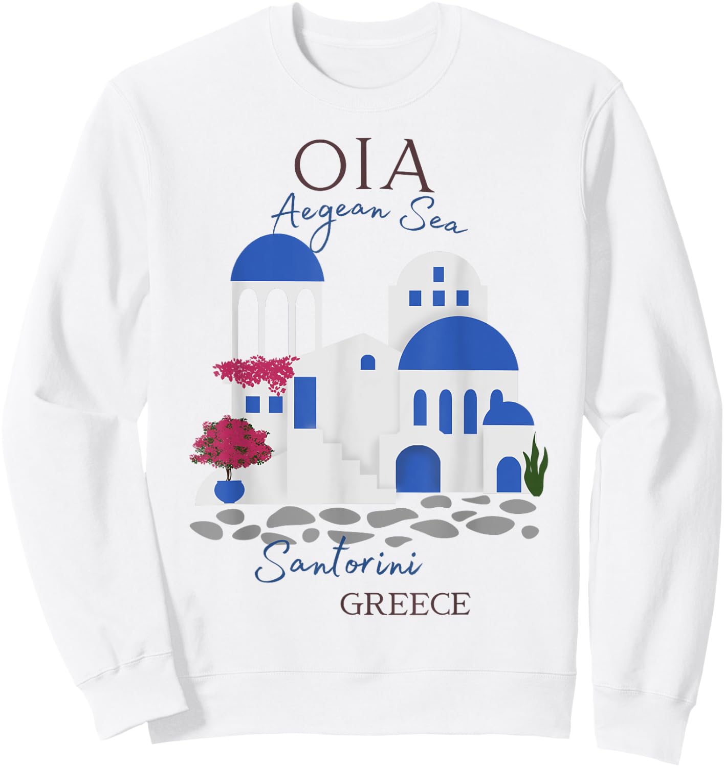 Travel Greek Island Santorini Greece Oia Village Blue Church Sweatshirt - Sweatshirt | White