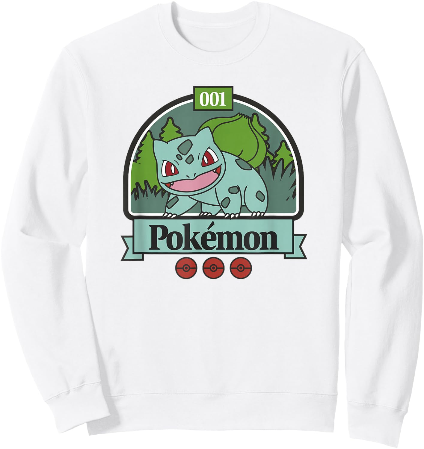 Pokémon 001 Bulbasaur Outdoor Adventure Grassy Park Badge Sweatshirt - Sweatshirt | White