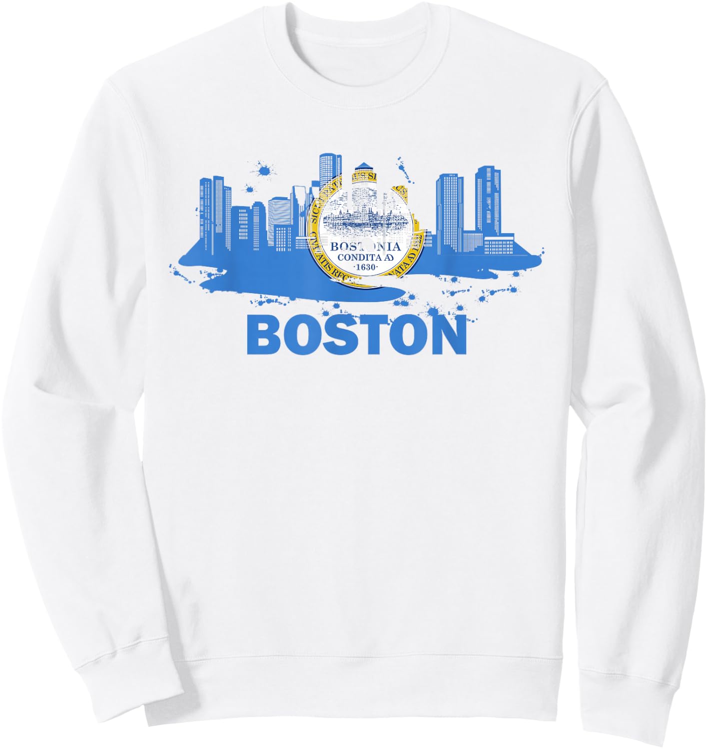 Boston City Flag Downtown Boston Skyline Sweatshirt - Sweatshirt | White