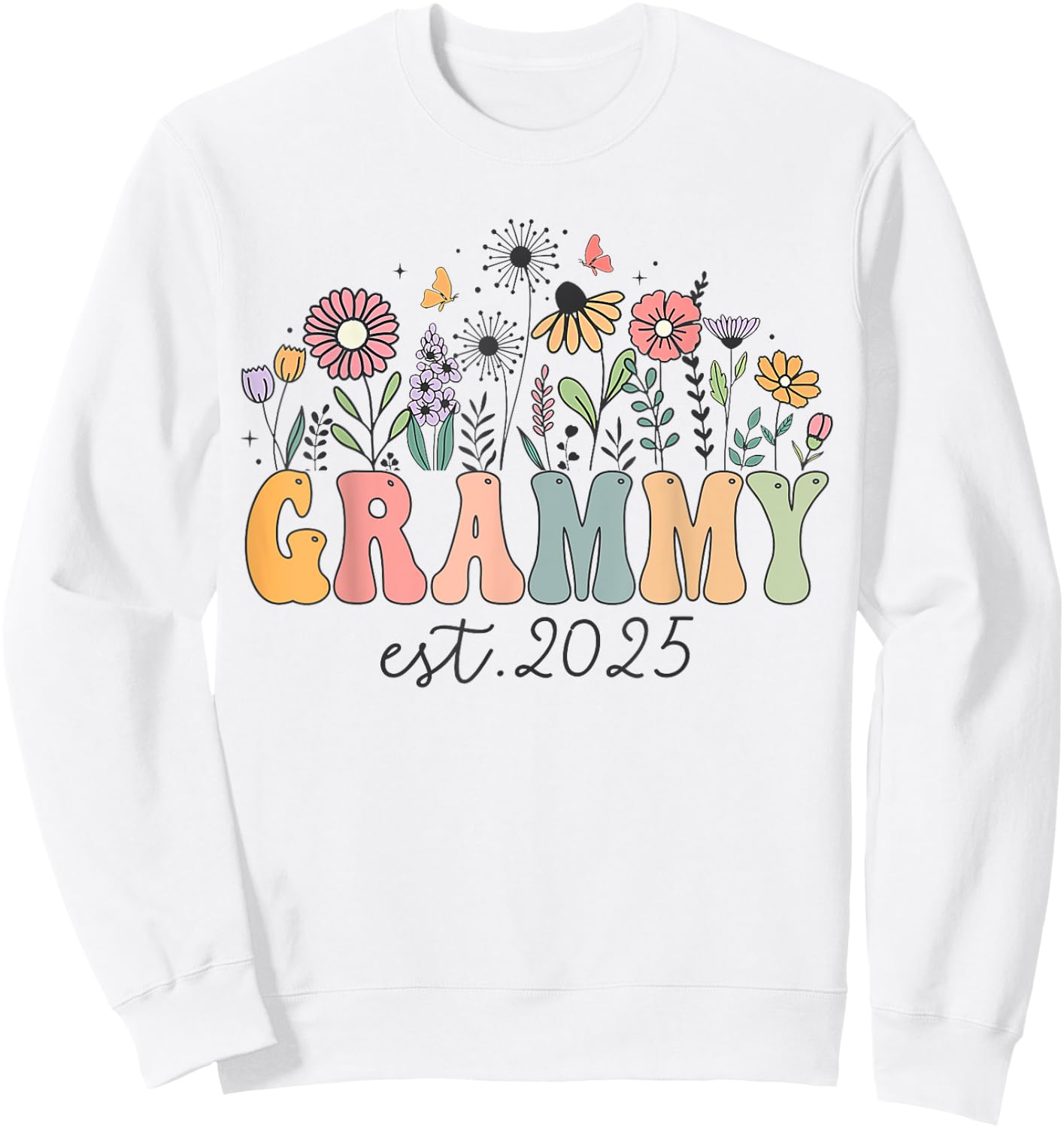 Grammy Est. 2025 Floral Groovy Retro Hippie Wildflower Sweatshirt - Sweatshirt | White