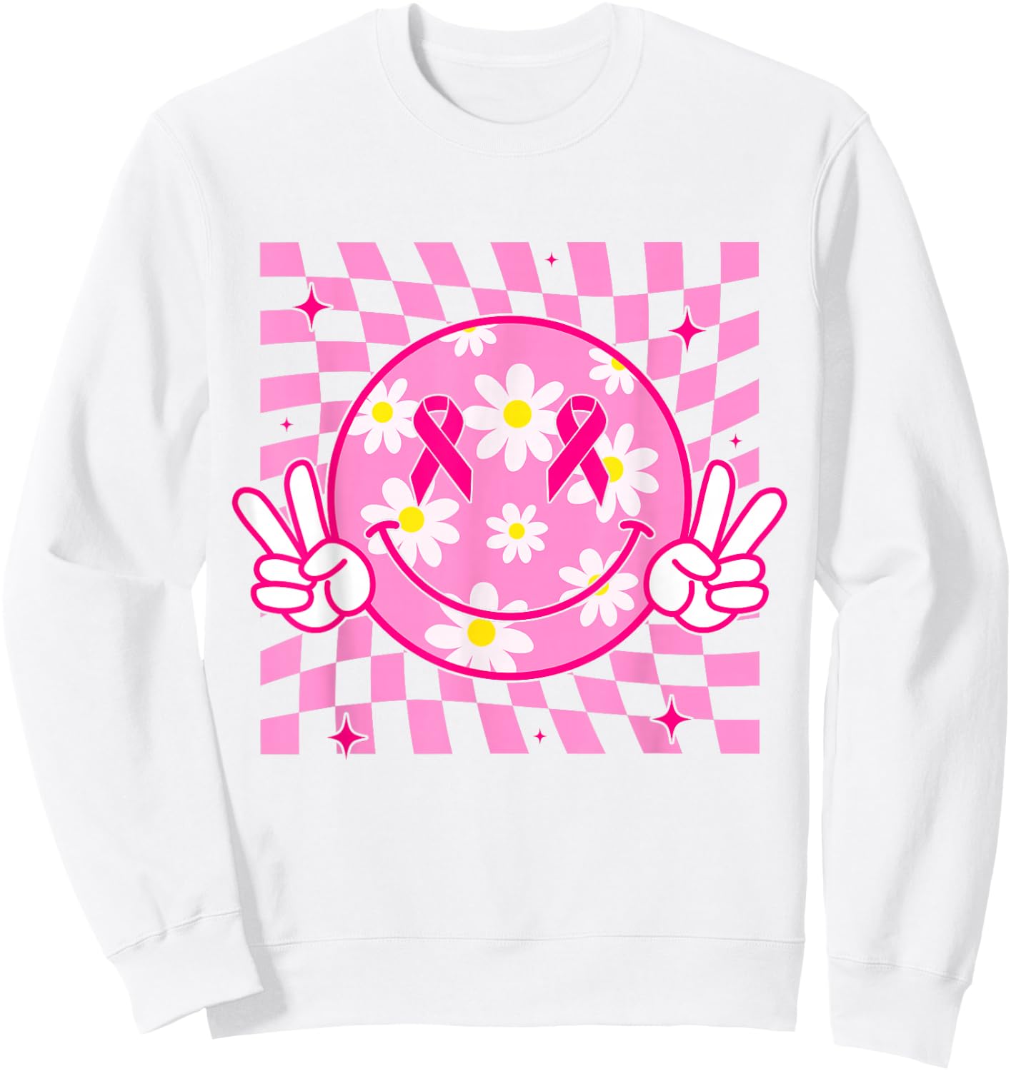 Breast Cancer Shirt Women Smile Face Breast Cancer Awareness Sweatshirt - Sweatshirt | White