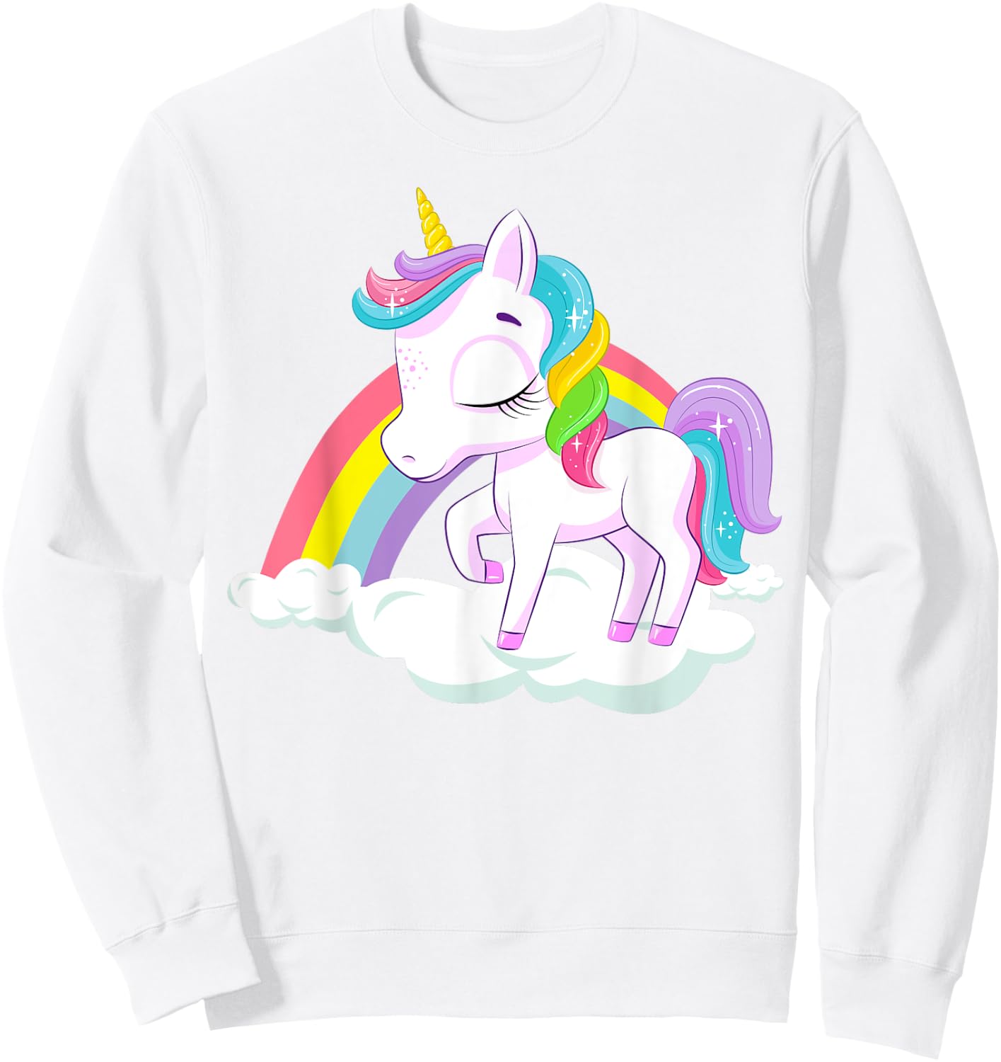 Pink Rainbow Unicorn Baby Dancing on Fluffy Clouds Sweatshirt - Sweatshirt | White