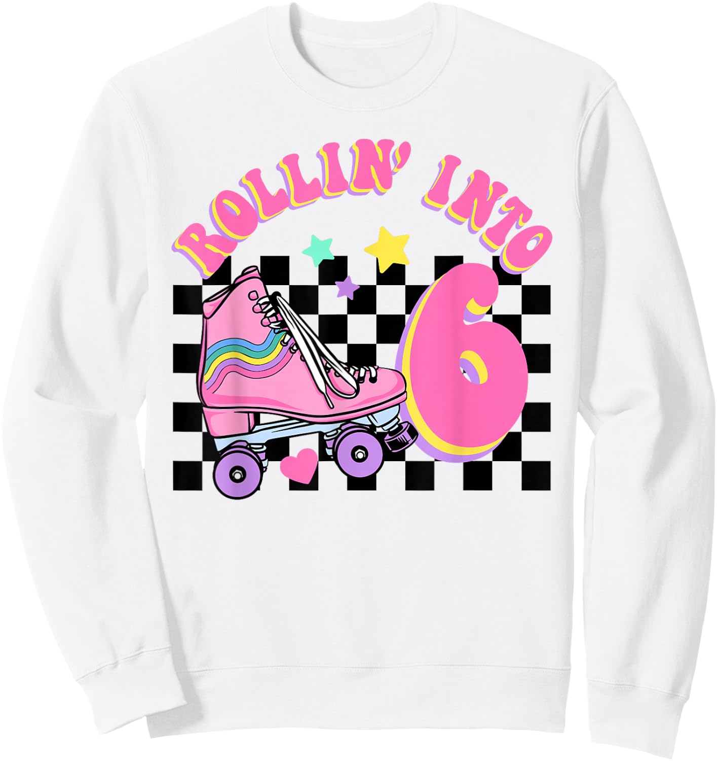 Rolling Into 6 Years Old Skater Groovy Birthday Girls Kids Sweatshirt - Sweatshirt | White