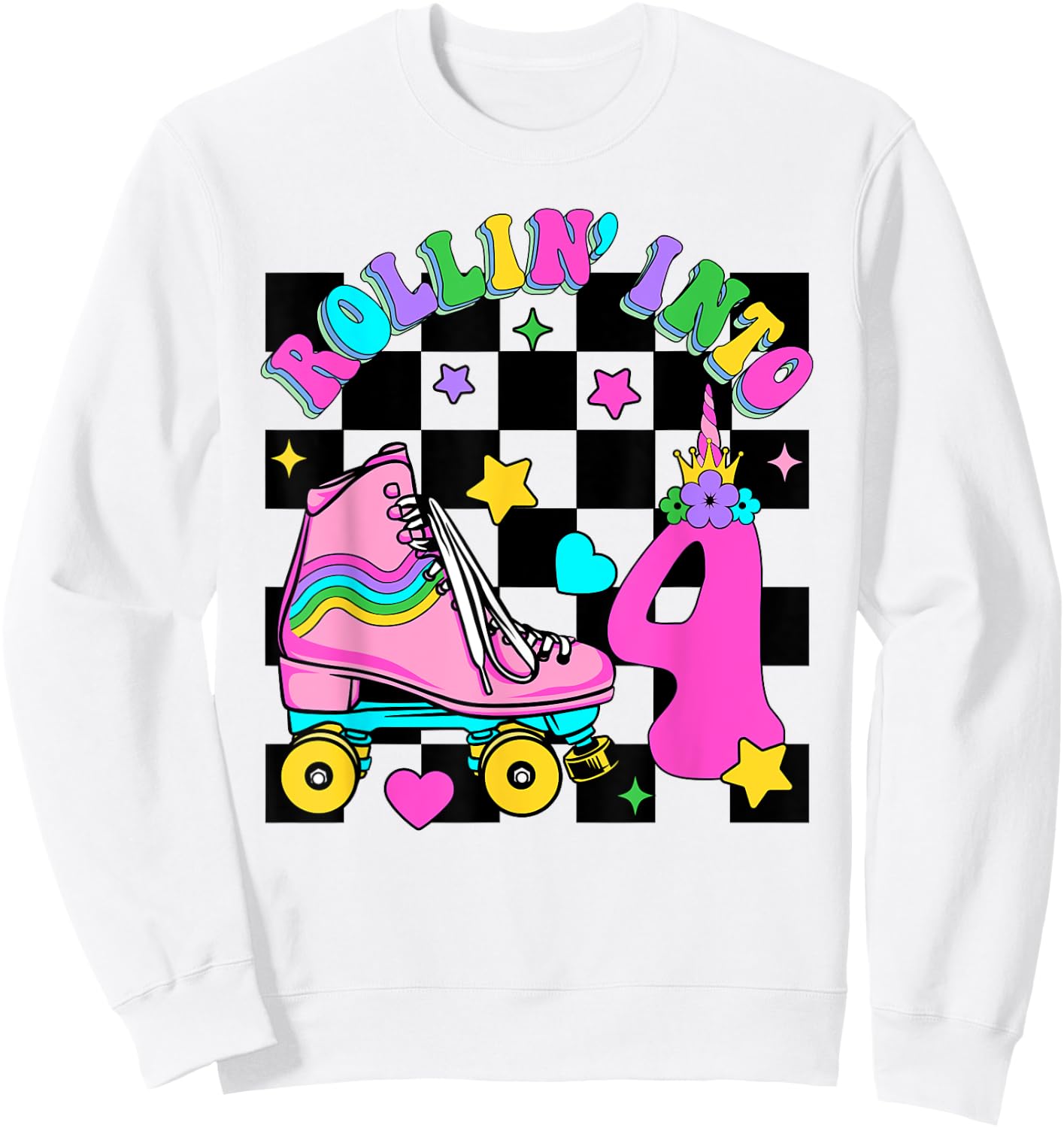 Rolling Into 4 Years Old Skater 4th Birthday Kids Girls Sweatshirt - Sweatshirt | White
