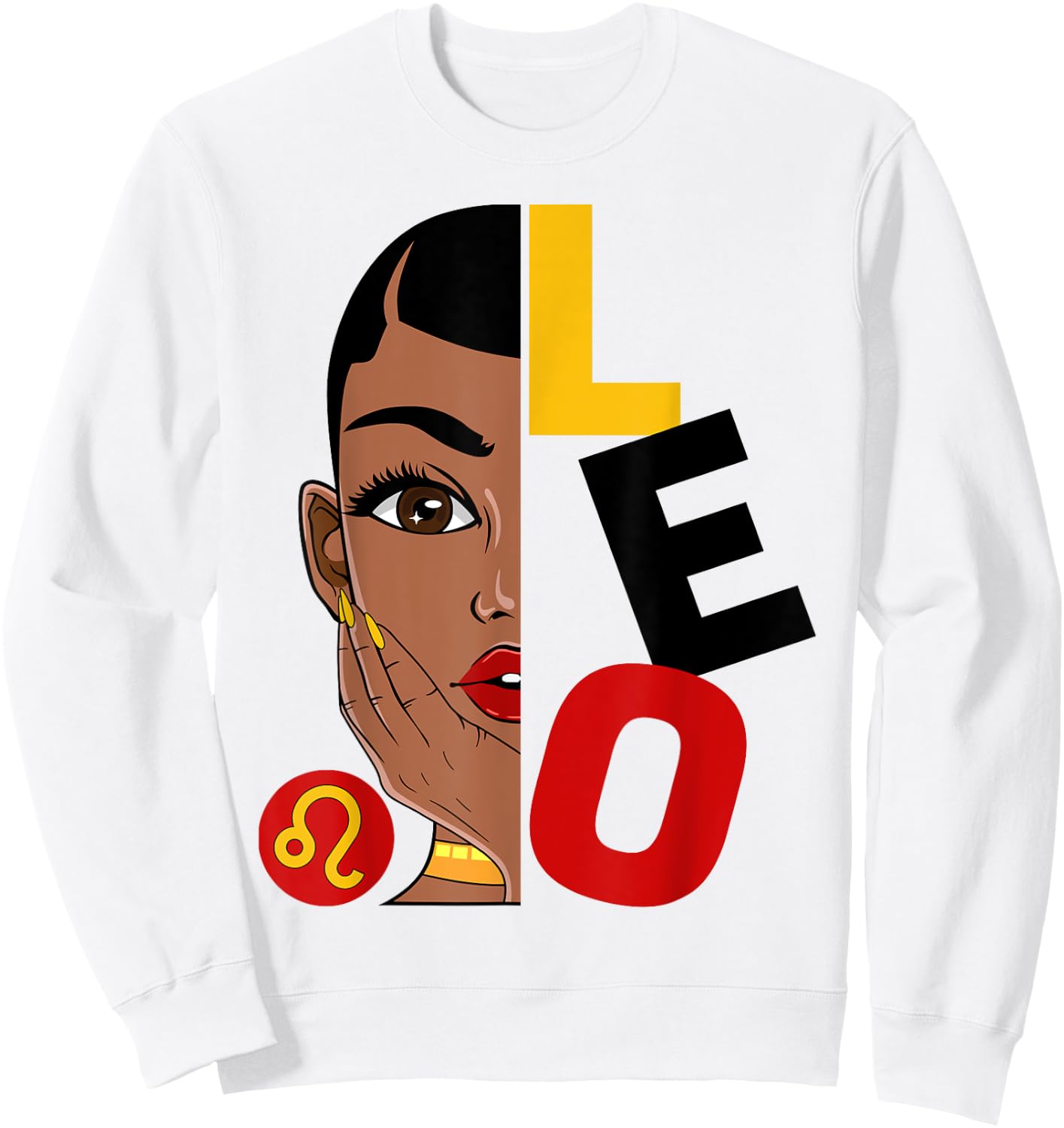 Leo Queen Short Hair Black Woman Girl Zodiac Sign Sweatshirt - Sweatshirt | White