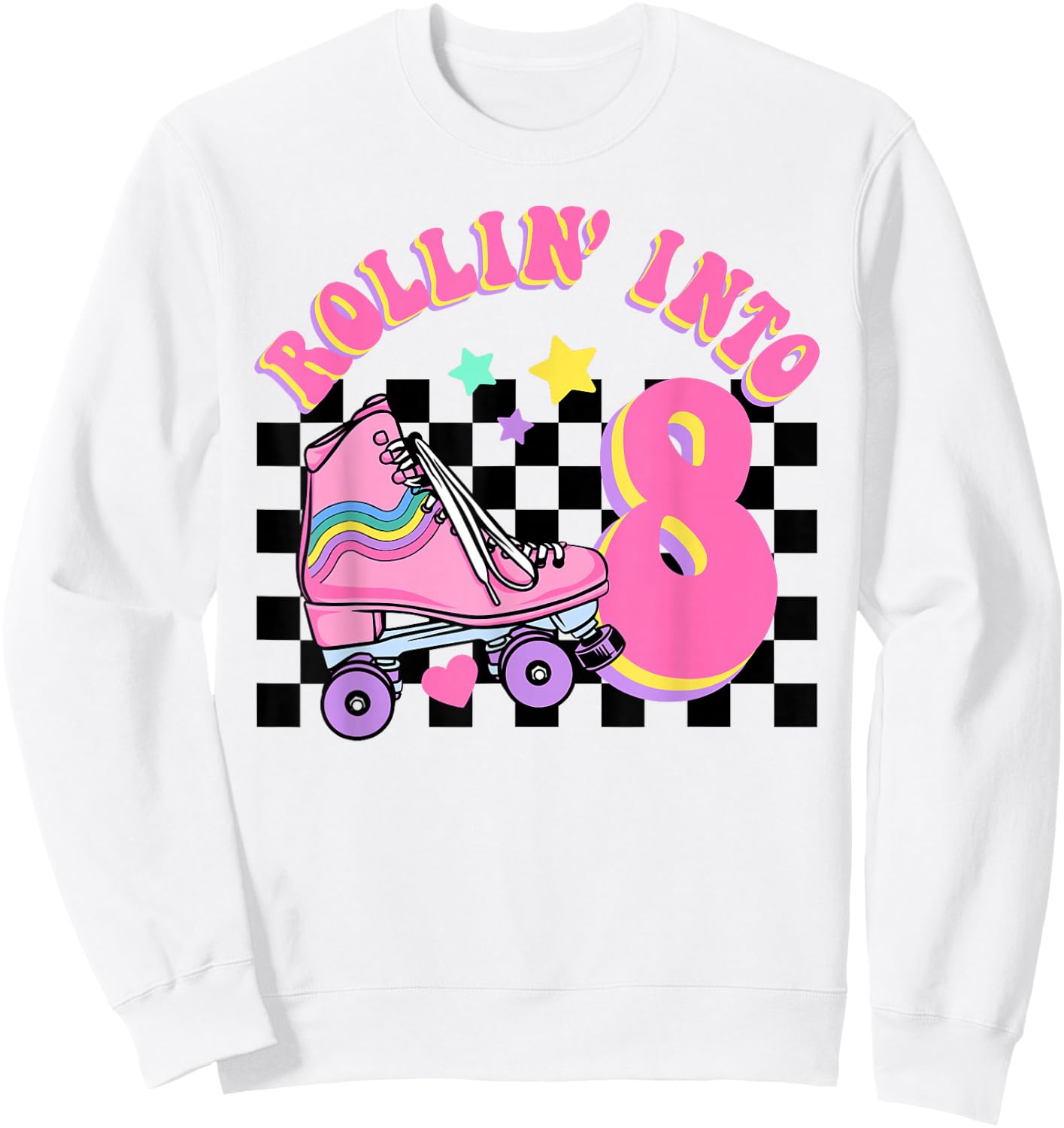 Rolling Into 8 Years Old Skater Groovy Birthday Girls Kids Sweatshirt - Sweatshirt | White