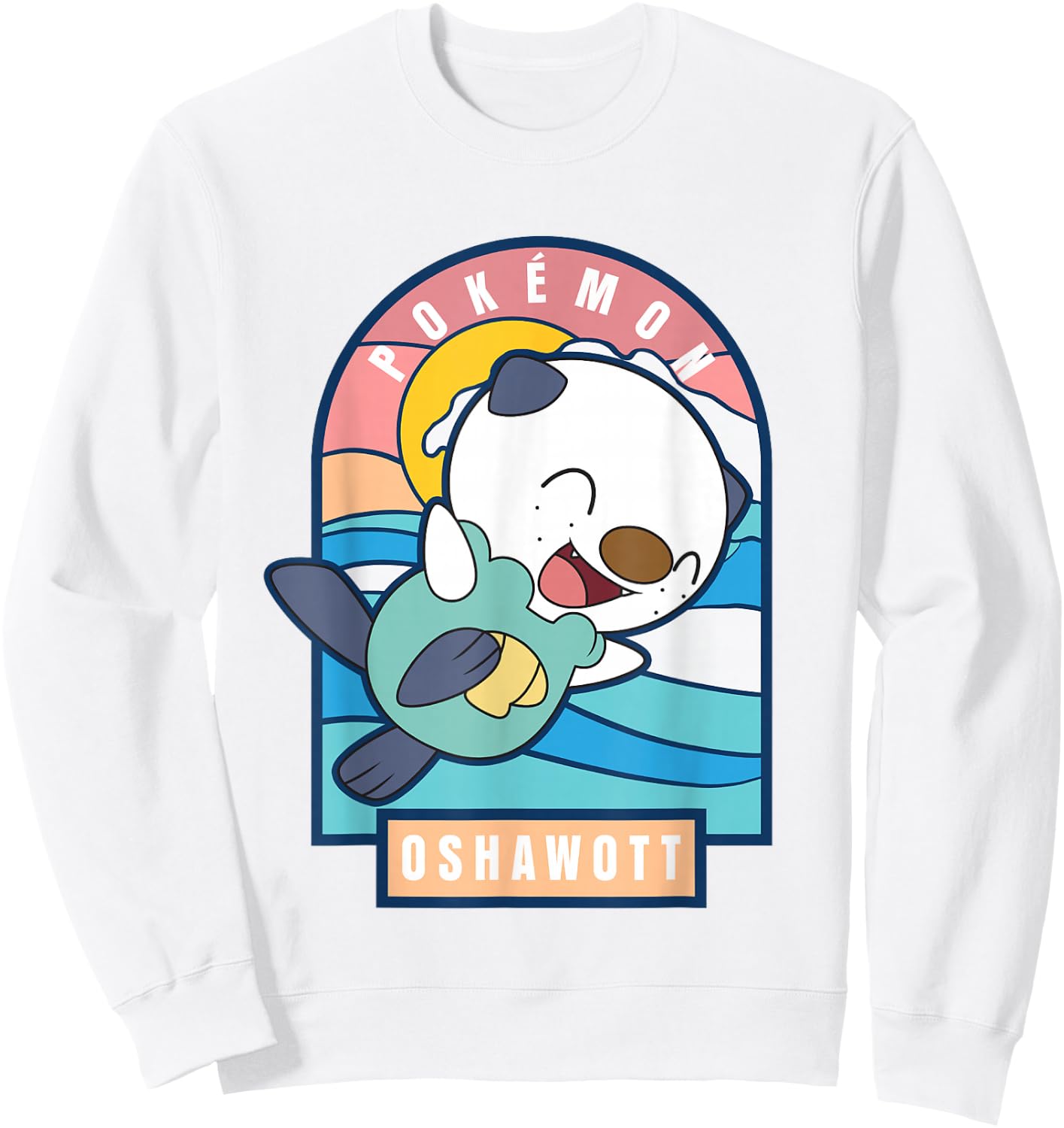 Pokémon Cute Happy Playful Oshawott Colorful Chest Poster Sweatshirt - Sweatshirt | White