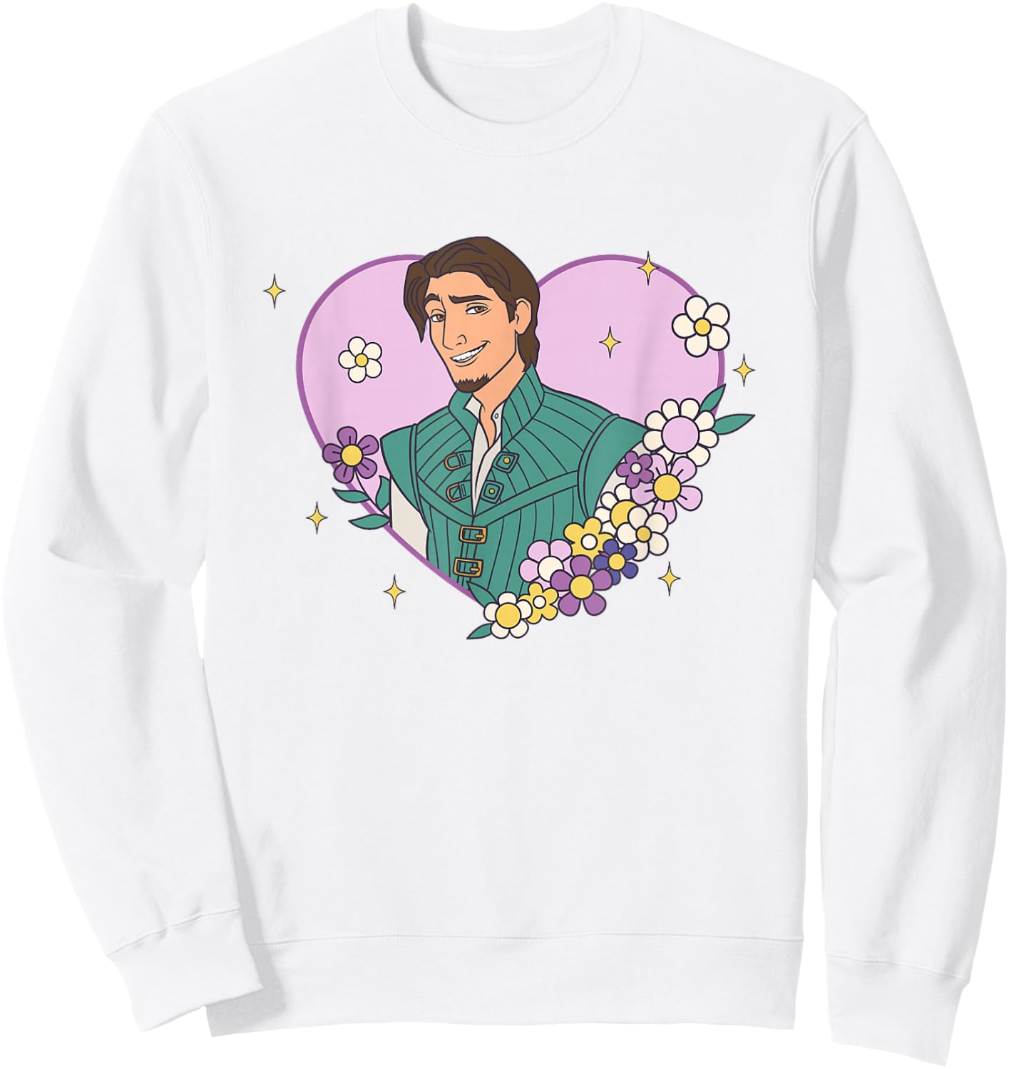 Disney Tangled Valentine's Day Flynn Floral Hear Shape Logo Sweatshirt - Sweatshirt | White