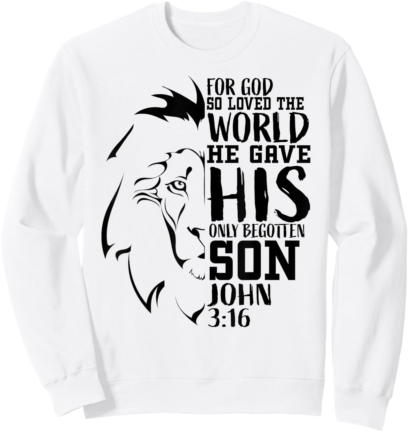 Christian Shirts Men Lion Bible Verse Shirt Gifts John 3:16 Sweatshirt - Sweatshirt | White
