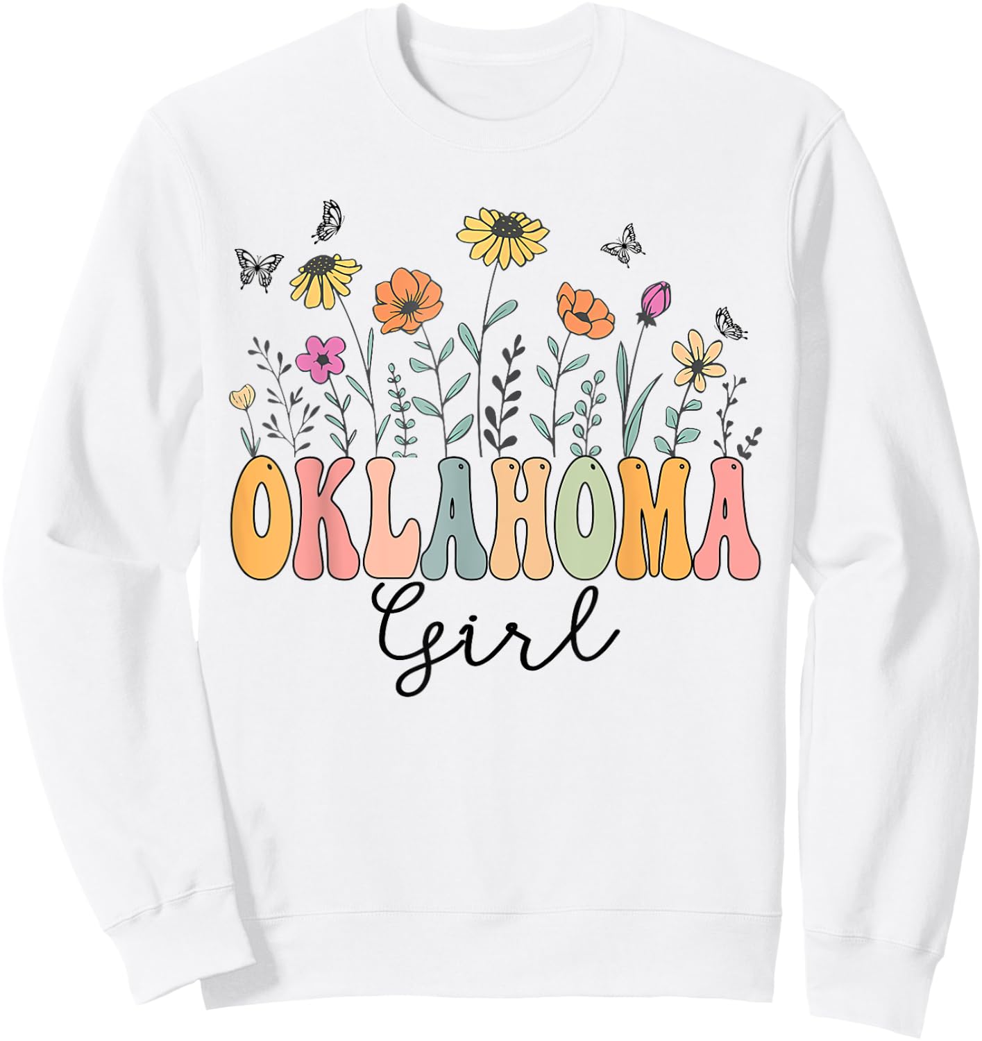 Oklahoma Girl Wildflower Groovy Oklahoma Lover Sweatshirt - Sweatshirt | White
