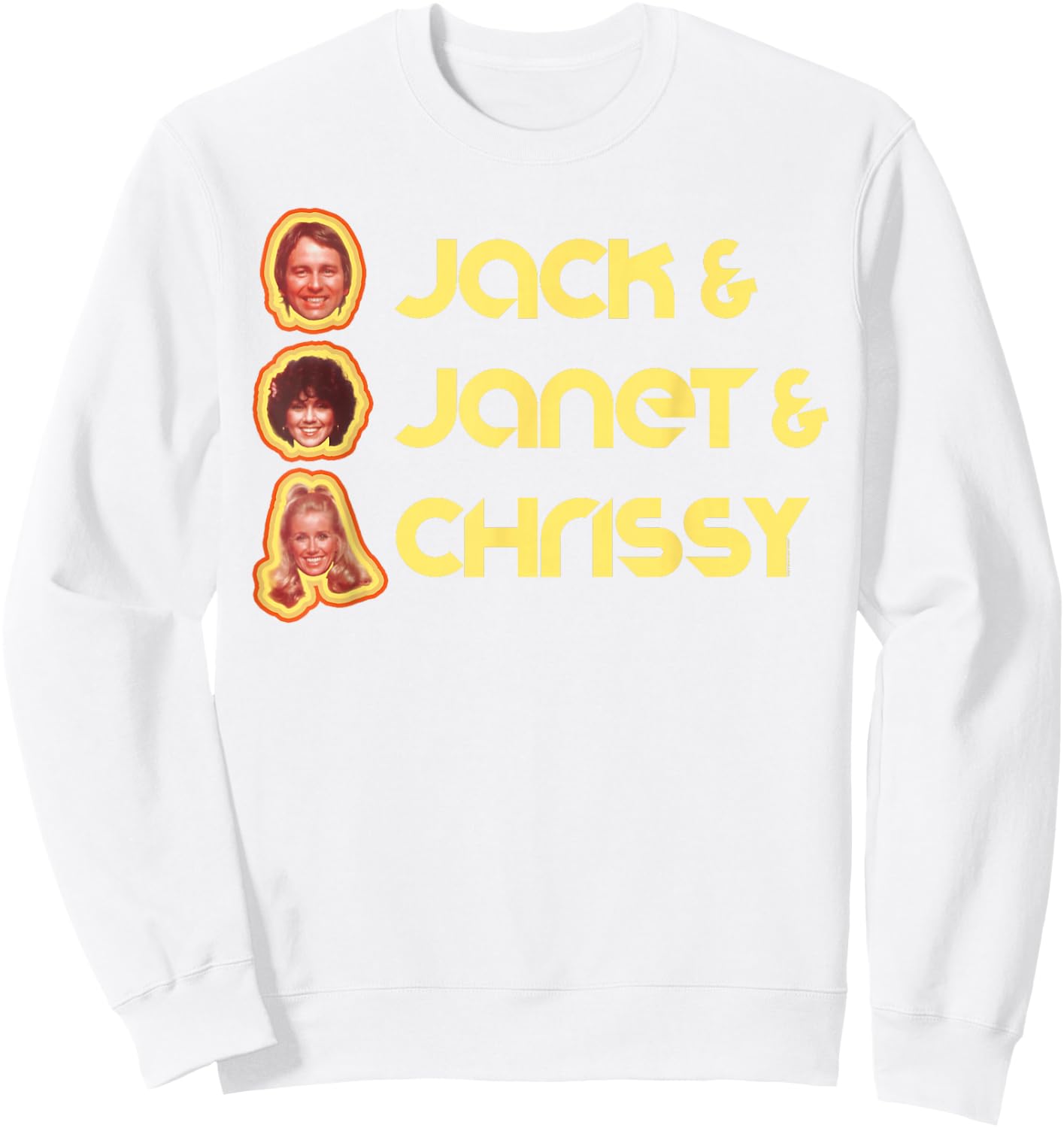 Jack & Janet & Chrissy Three's Company Roommate Faces Retro Sweatshirt - Sweatshirt | White