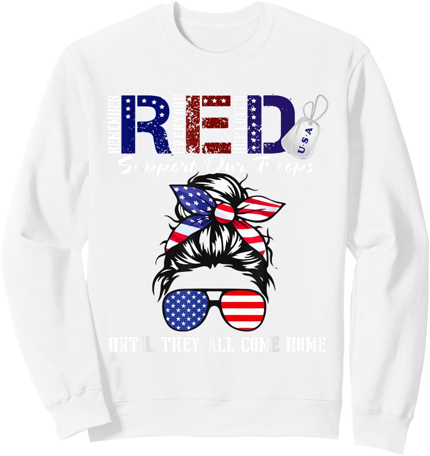 On Friday We Wear Red Military Support Troops Red US Flag Sweatshirt - Sweatshirt | White